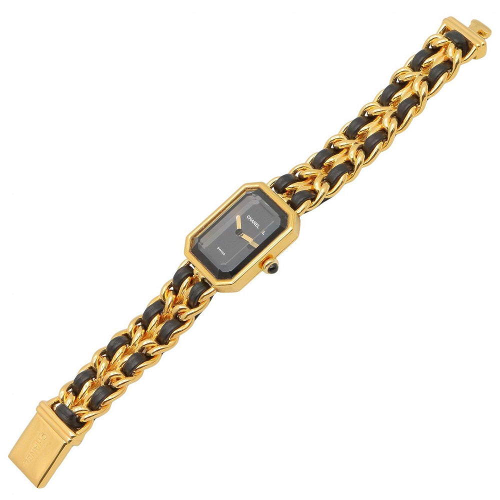 Chanel CHANEL Première S Watch, Gold Plated (GP), Leather Strap, Women's, Black, H0001 — Very Good