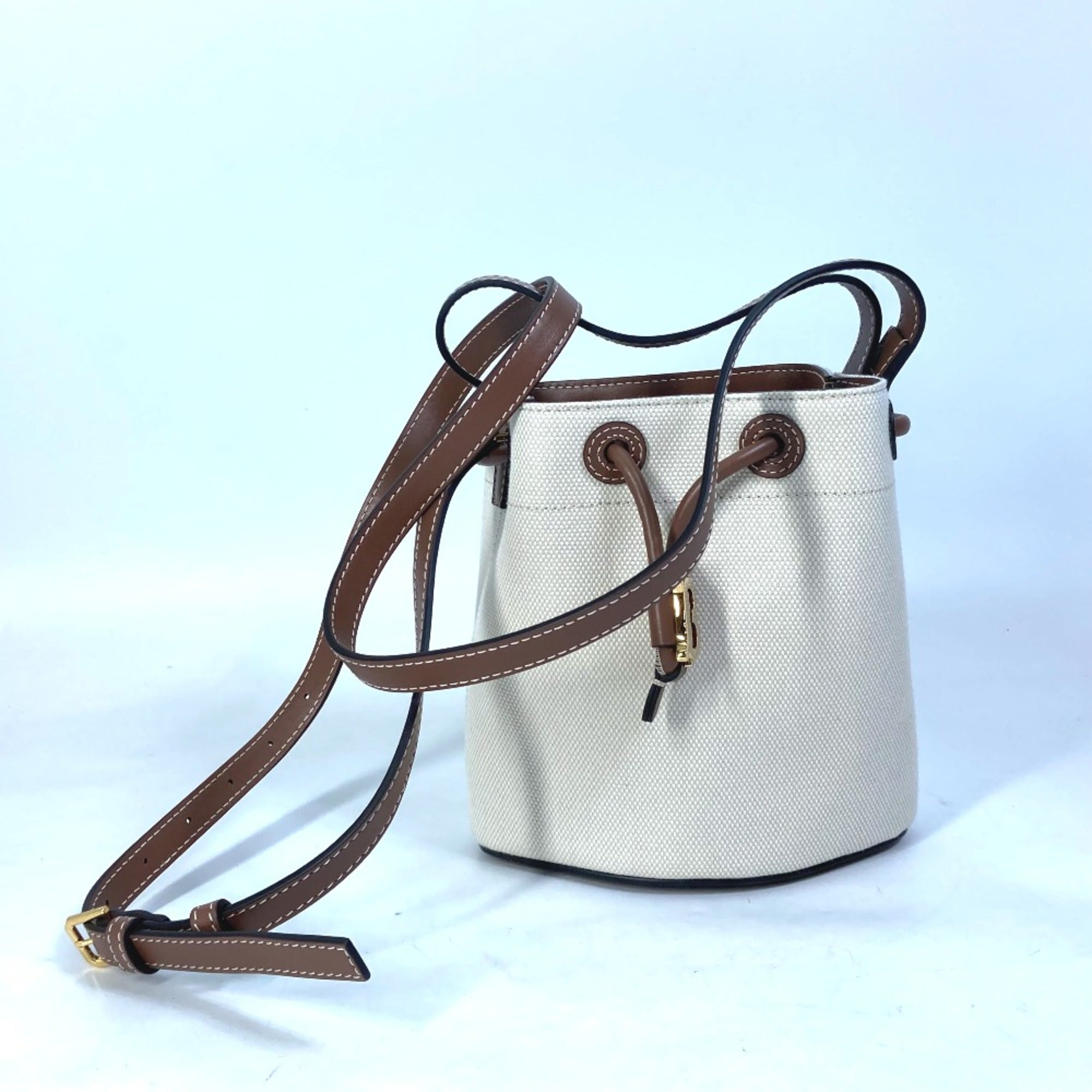 Burberry 8070576 2WAY Shoulder Bag Bucket Crossbody Tote Bag IvoryBased Brown — Like New