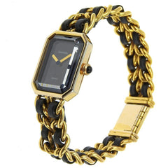 Chanel CHANEL Premiere L Watch Gold Plated x Leather Quartz Analog Display Black Dial Ladies — Good