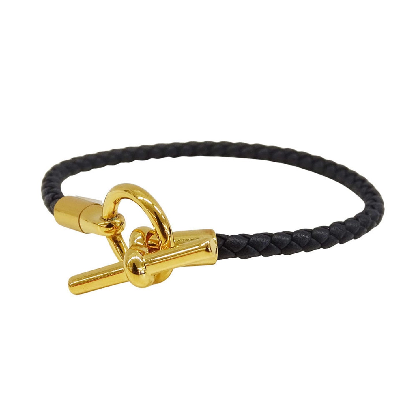 Hermes Hermès Women's Leather Bracelet in Black Grennan with Gold Hardware, Size 16.5cm, Slim Fit