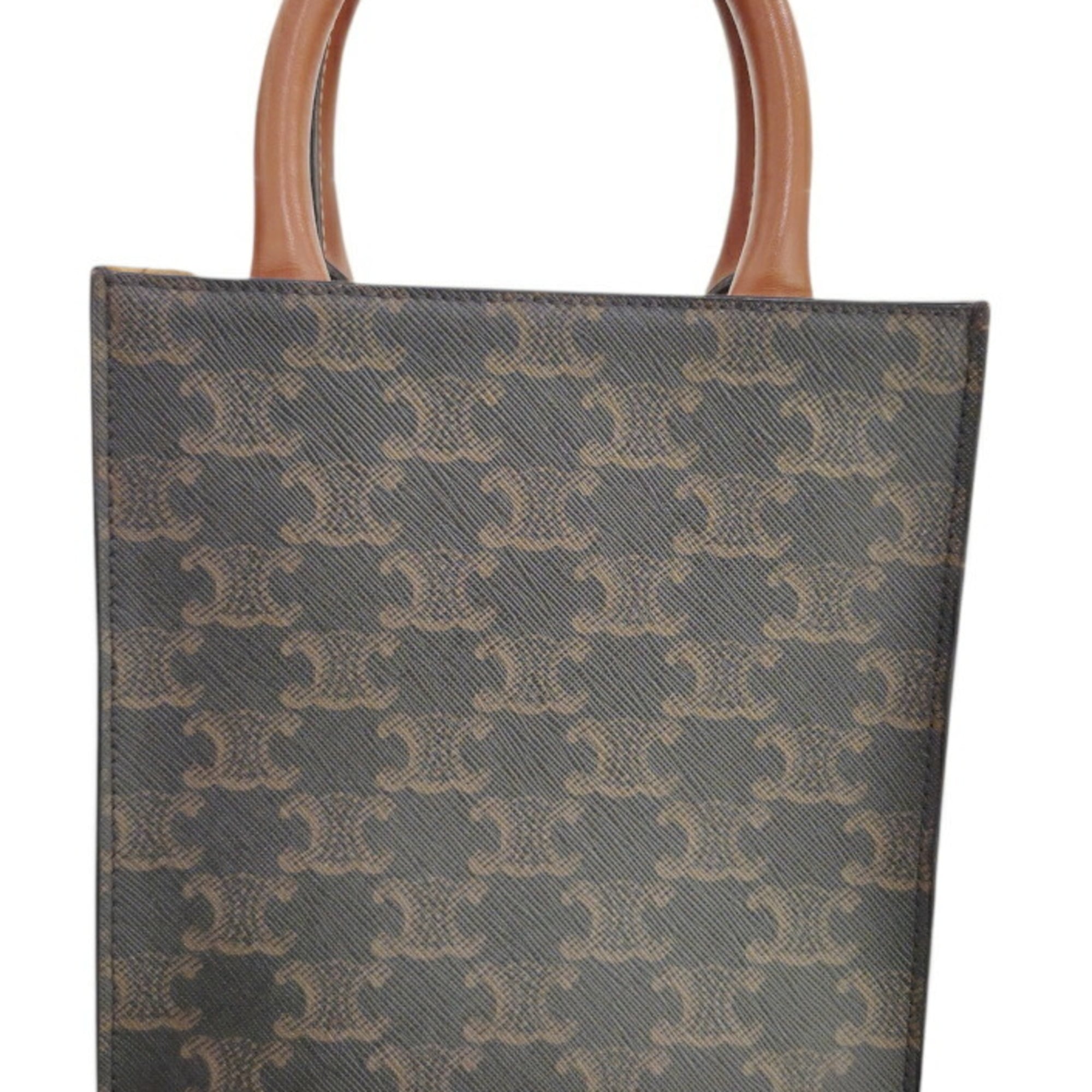 CELINE Vertical Cabas Mini Triomphe Tote Bag Shoulder Leather Brown Women's