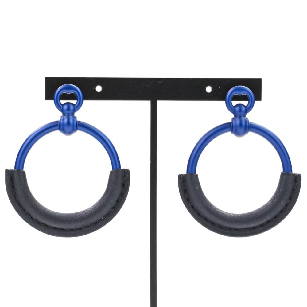 HERMES Loop Grand Earrings PM Aluminum Navy Women's — Like New