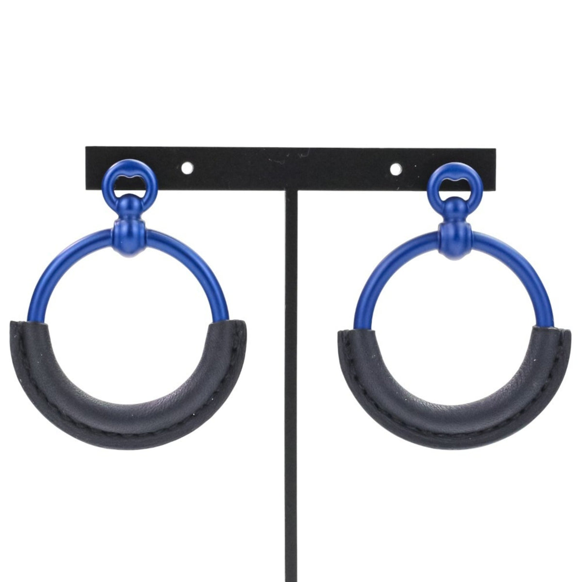 HERMES Loop Grand Earrings PM Aluminum Navy Women's — Like New
