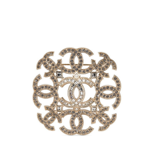 Chanel Coco Mark Brooch, Gold Plated with Rhinestones, Women's, CHANEL
