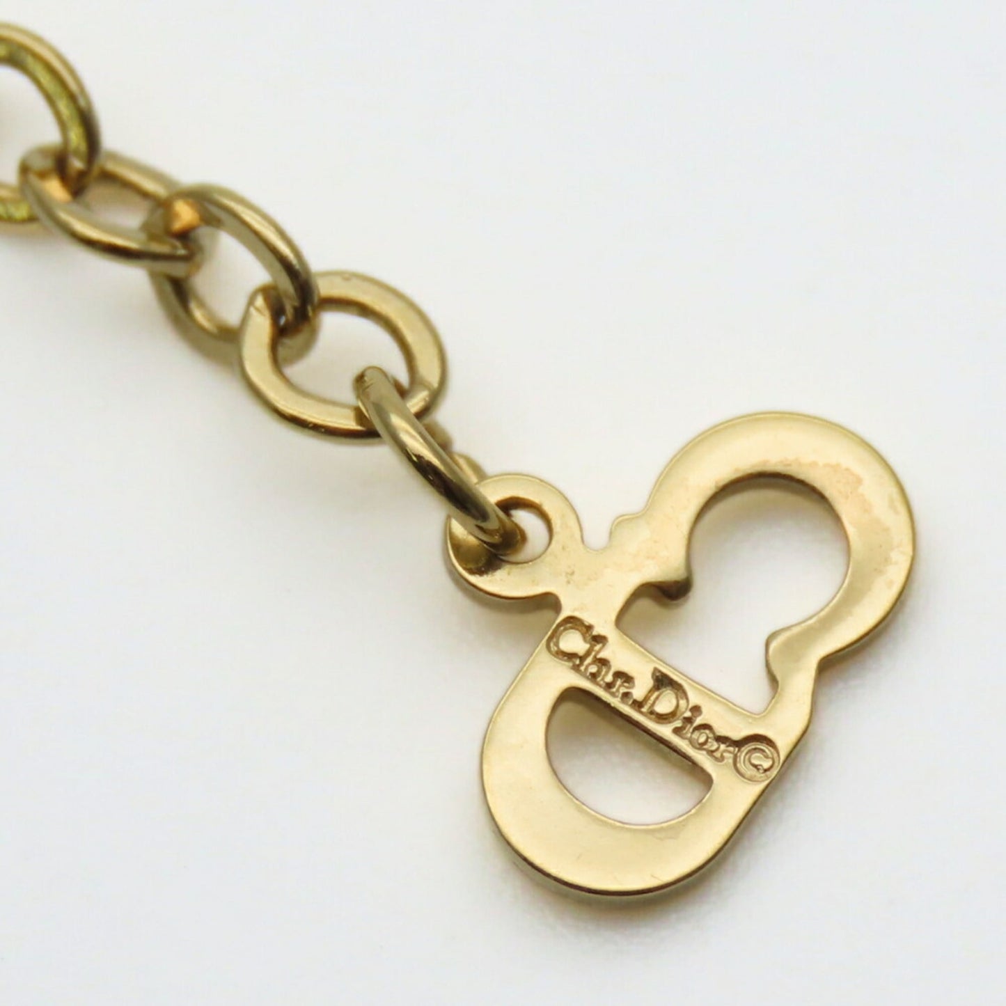 Christian Dior Necklace, Metal, Rhinestone, Gold Plated, GP, Women's,