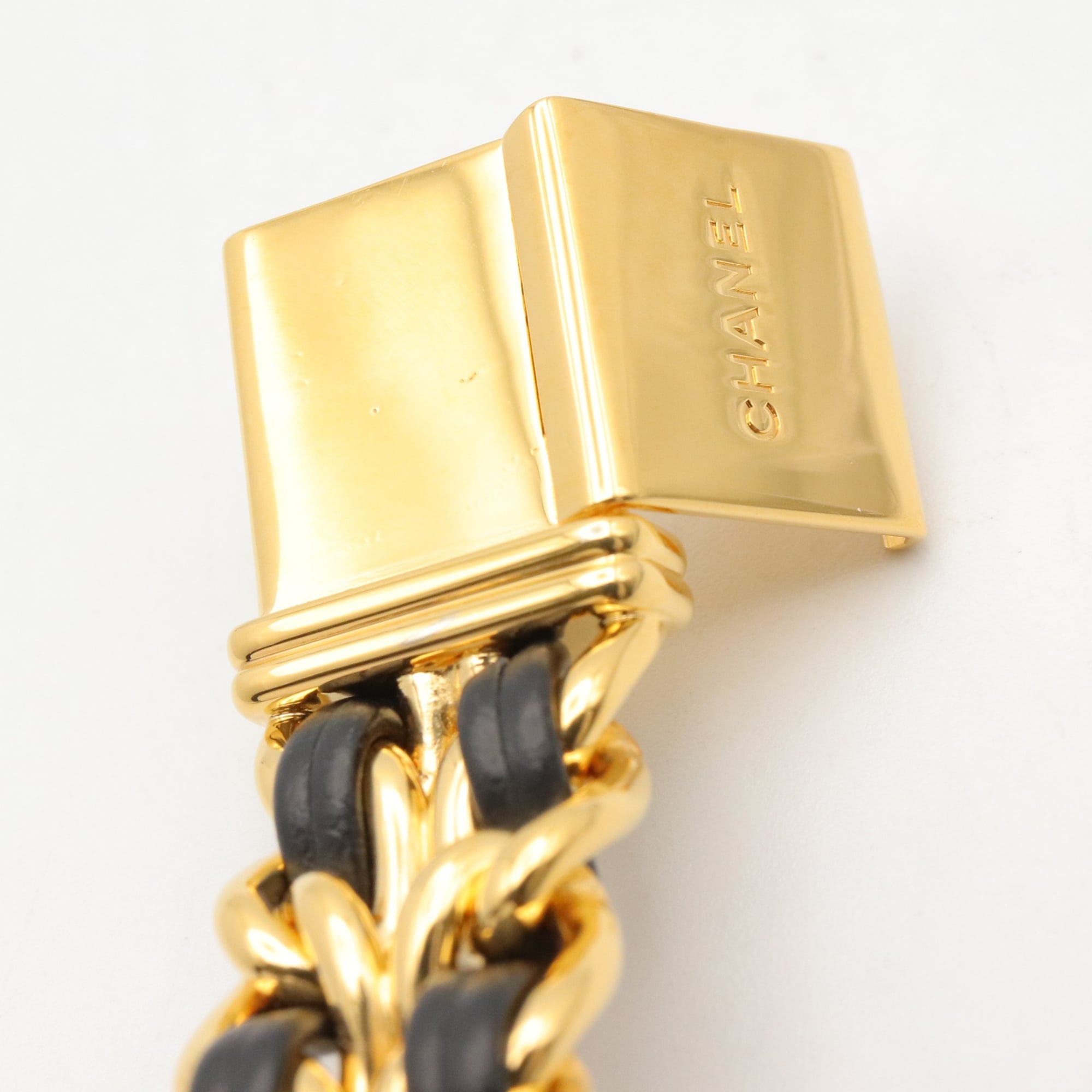 Chanel CHANEL Première S Watch, Gold Plated (GP), Leather Strap, Women's, Black, H0001 — Very Good