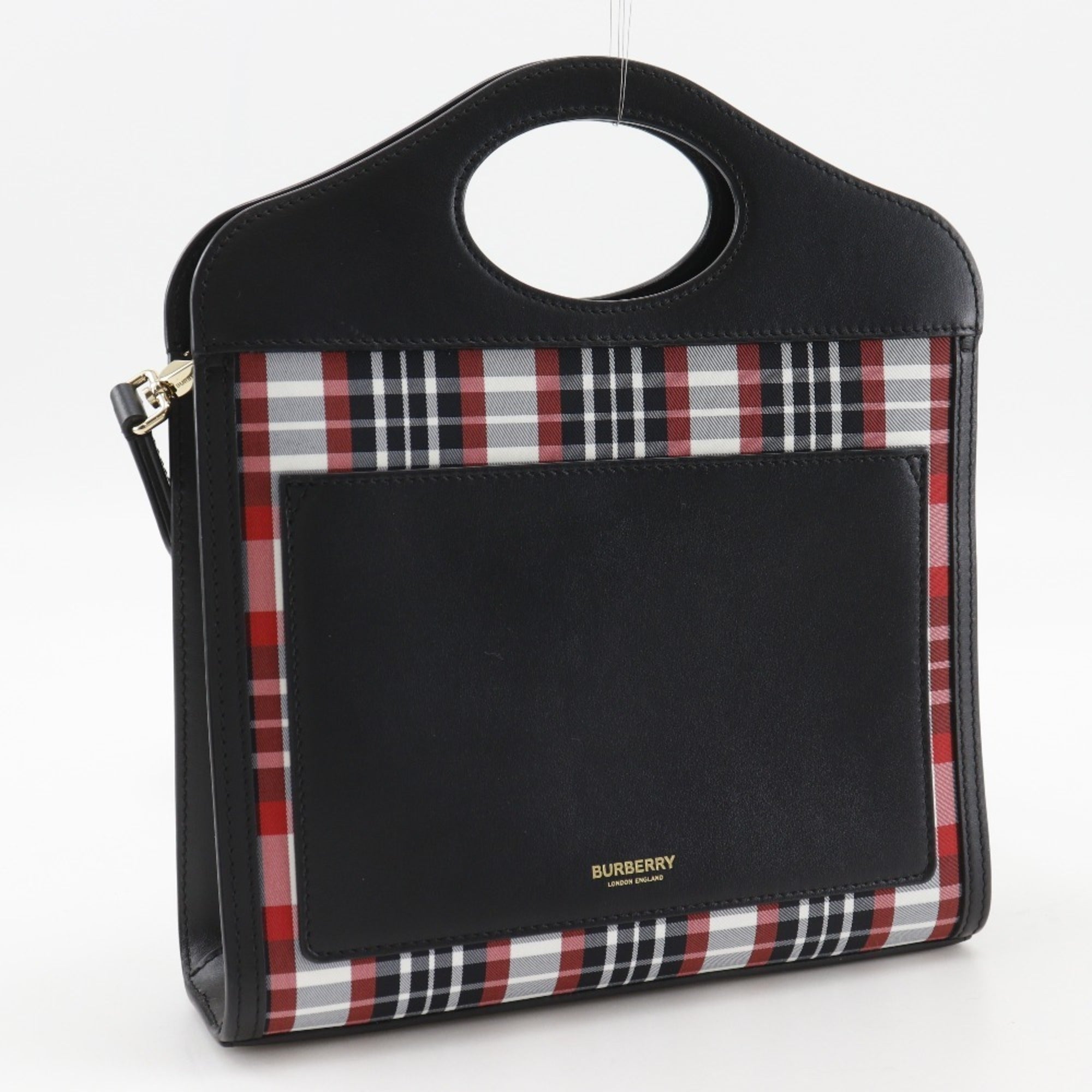Burberry Mini Pocket Bag, 2-Way Shoulder Check Pattern, 8035841, Calfskin and Nylon, Black/Red, Women's — Like New