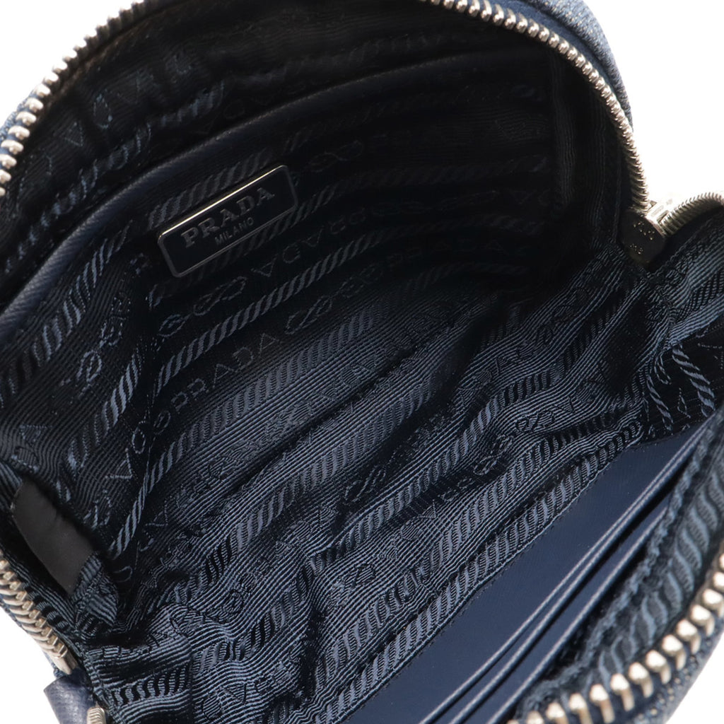 PRADA Prada Shoulder Bag Pochette Pouch Denim Beaded Leather Blue 1N1674