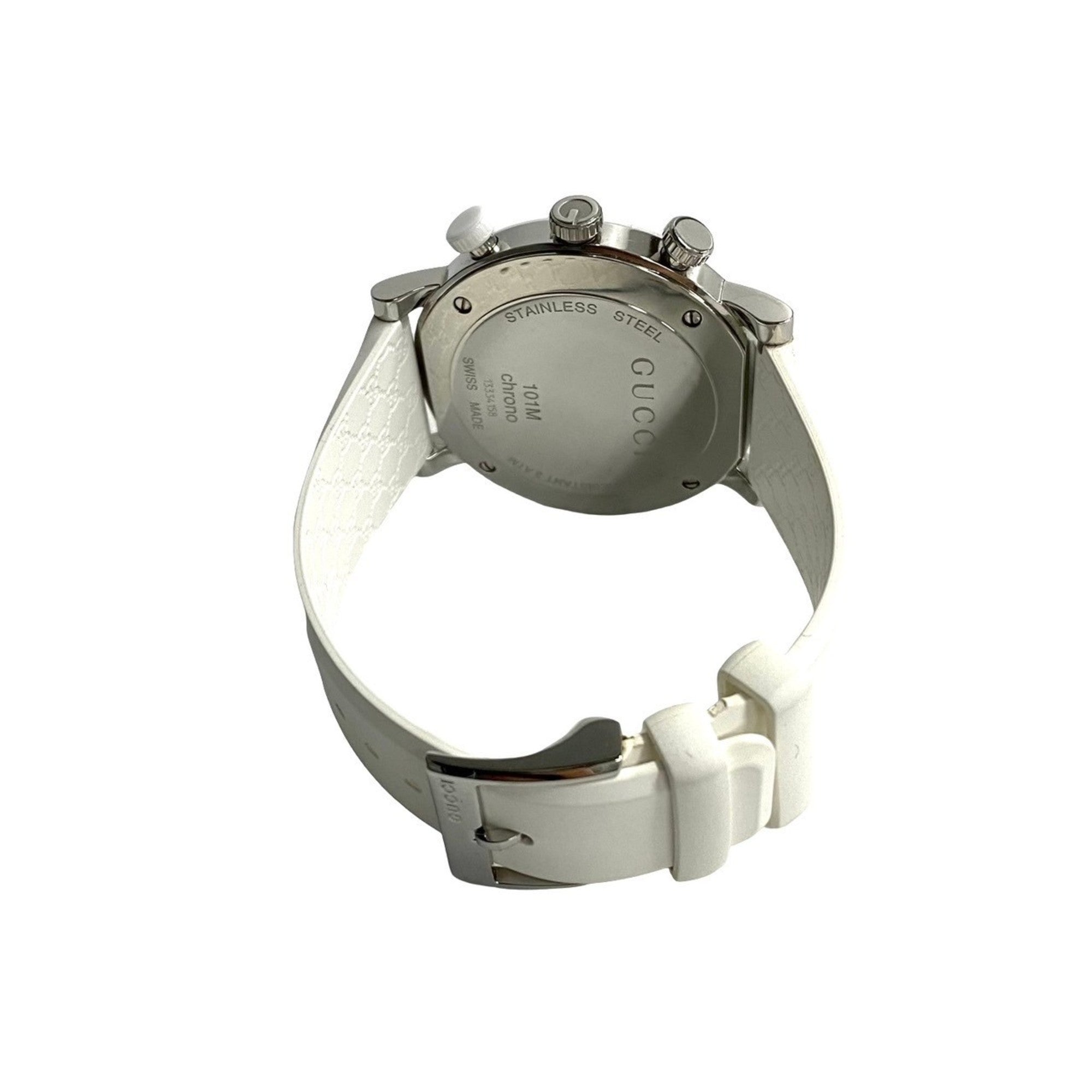 GUCCI G Chrono Quartz Stainless Steel Watch for Men, White and Silver, 29963 — Good