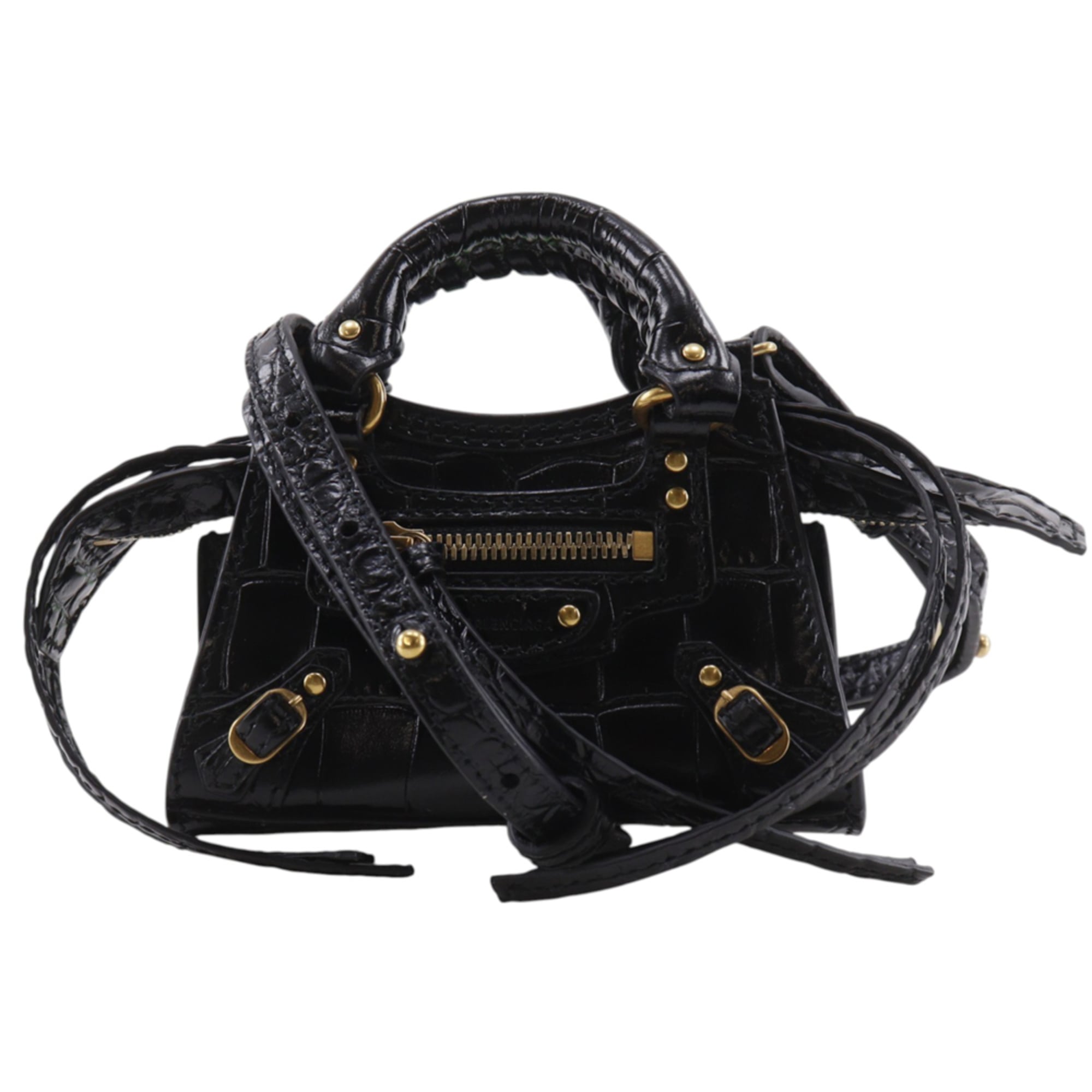 Balenciaga Neo Classic Nano Shoulder Bag/Pochette, 2-Way, Embossed Leather, Black, Double-Way, Women's — Like New