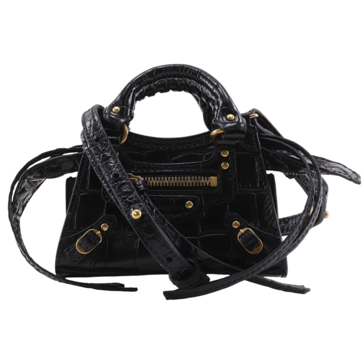 Balenciaga Neo Classic Nano Shoulder Bag/Pochette, 2-Way, Embossed Leather, Black, Double-Way, Women's — Like New