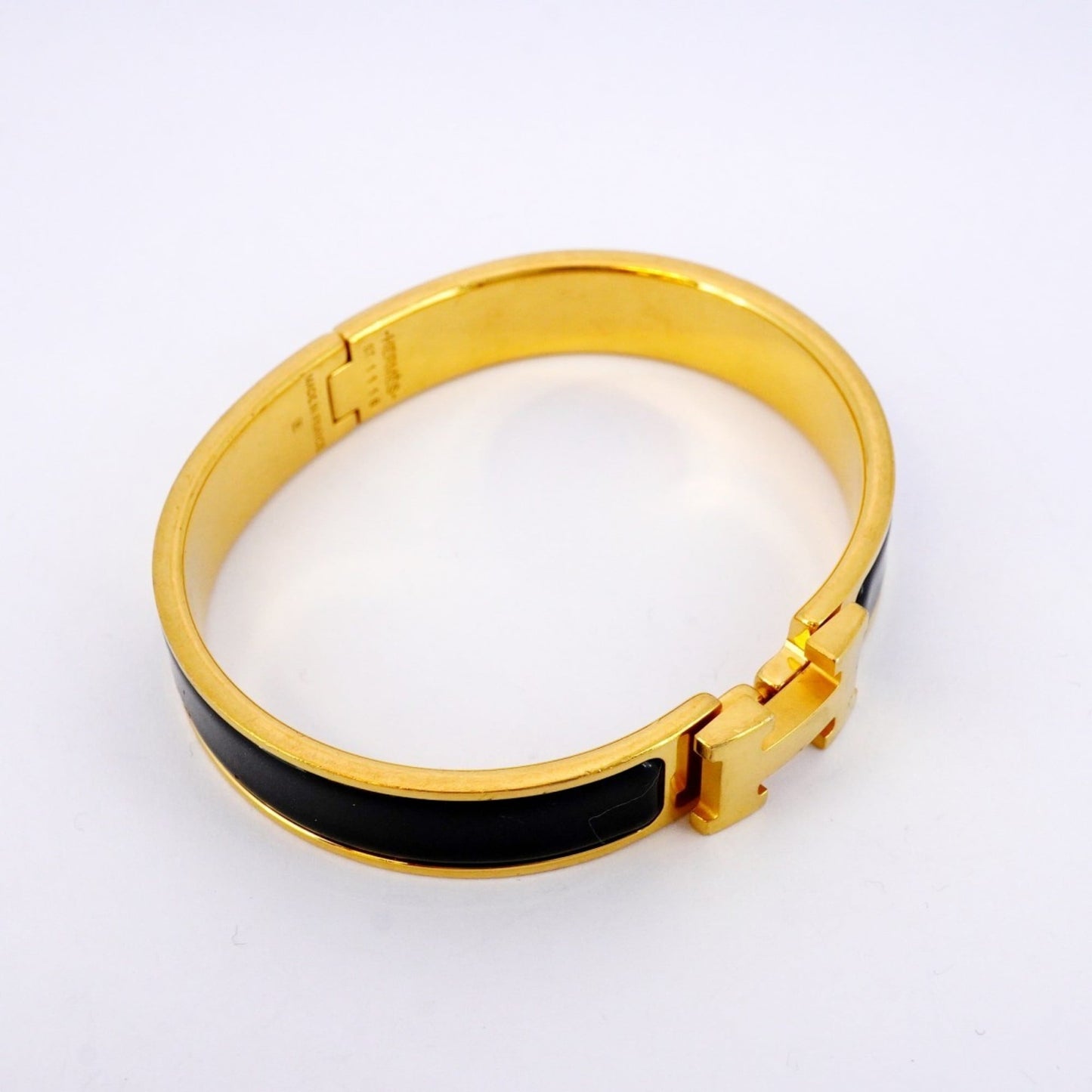 Hermes Click-Clack PM Bangle in GP-plated Gold and Black for Women