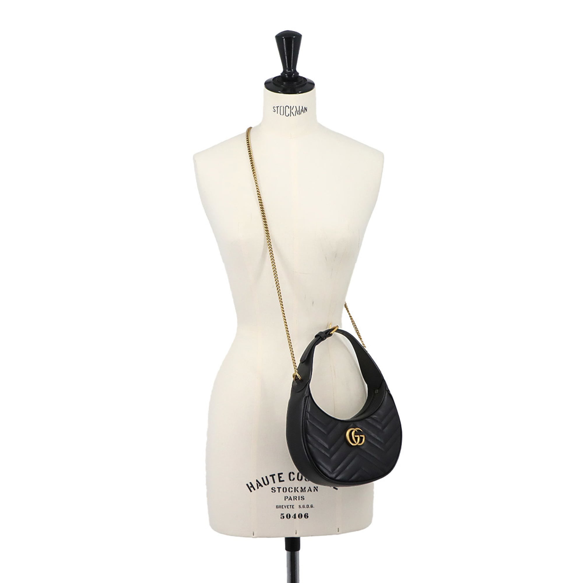 Gucci GG Marmont Half Moon Shaped Mini 2-way Hand/Shoulder Handbag, Leather, Black, 699514 — New - Store Return