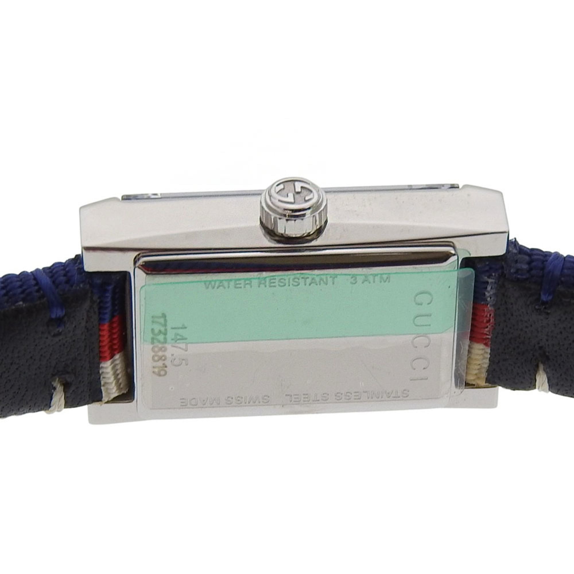 Gucci G Frame Tricolore Watch YA147502/147.5 Stainless Steel and Canvas Quartz Analog Display Multicolor Dial Women's — Very Good