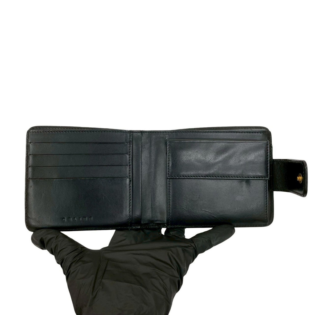 CELINE Vintage Macadam Blason Triomphe Leather Bi-fold Mini Wallet in Black and Brown (36494)