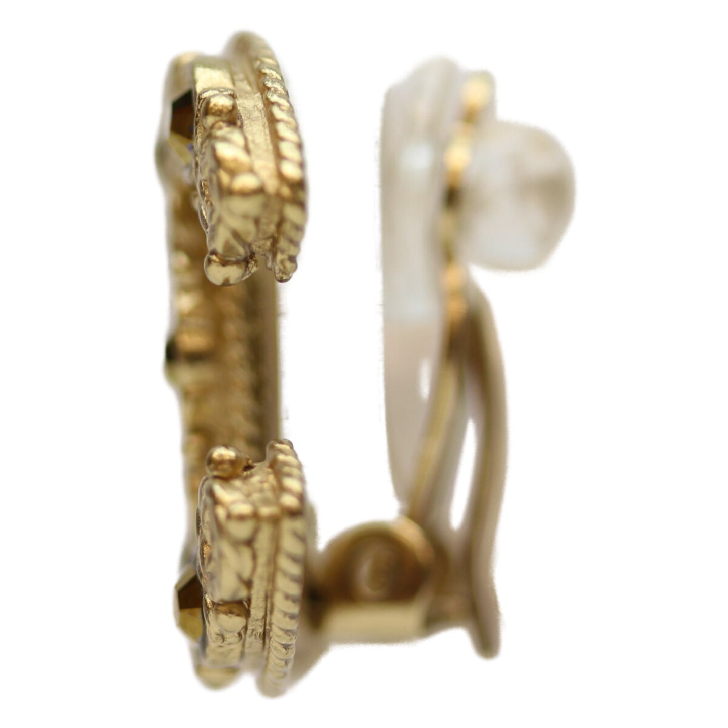 CHANEL 06A GP Coco Mark Brown Stone Earrings, Gold, Women's