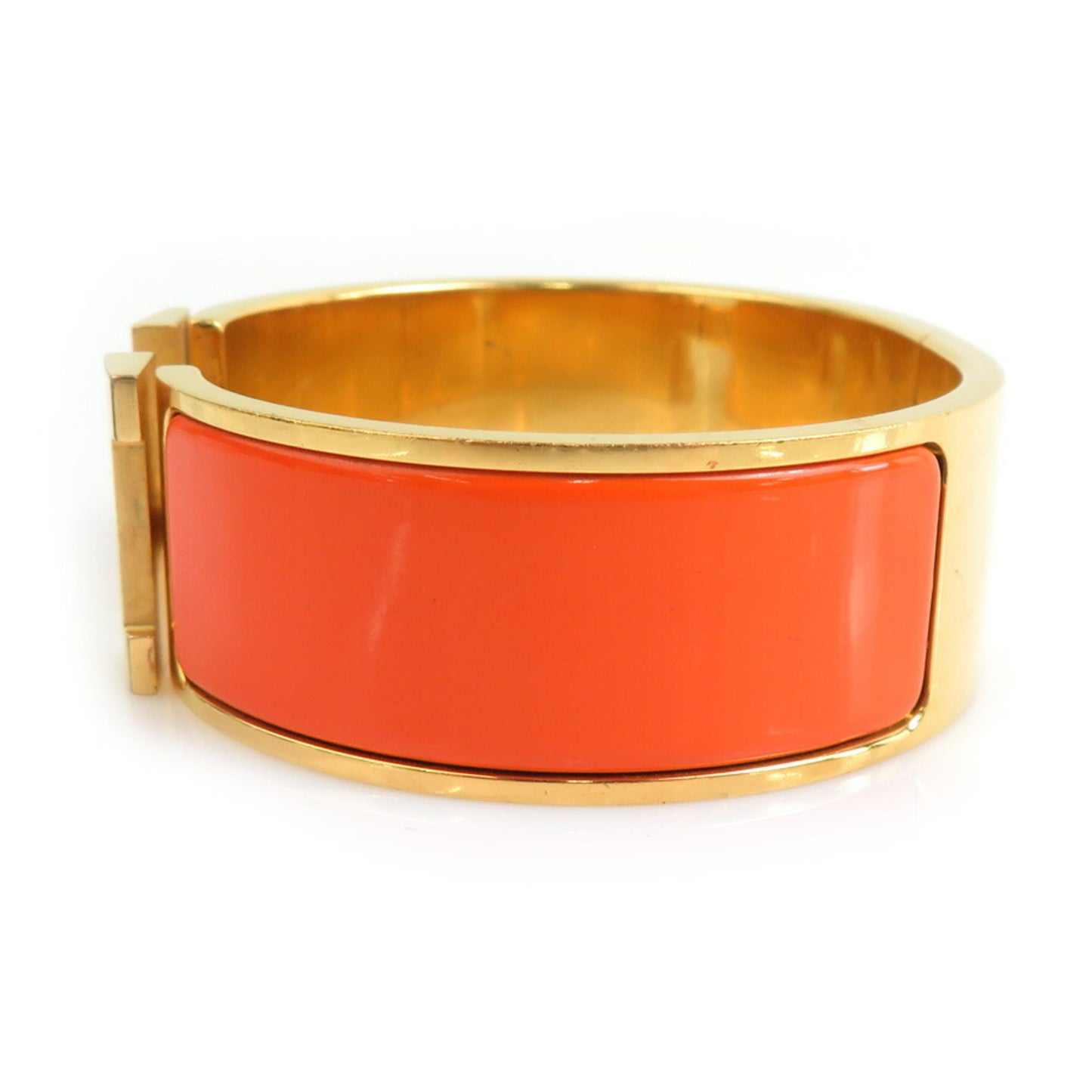 Hermes Hermès Click-Clack Metal Enamel Bangle Bracelet in Gold and Orange for Women (e60667a)