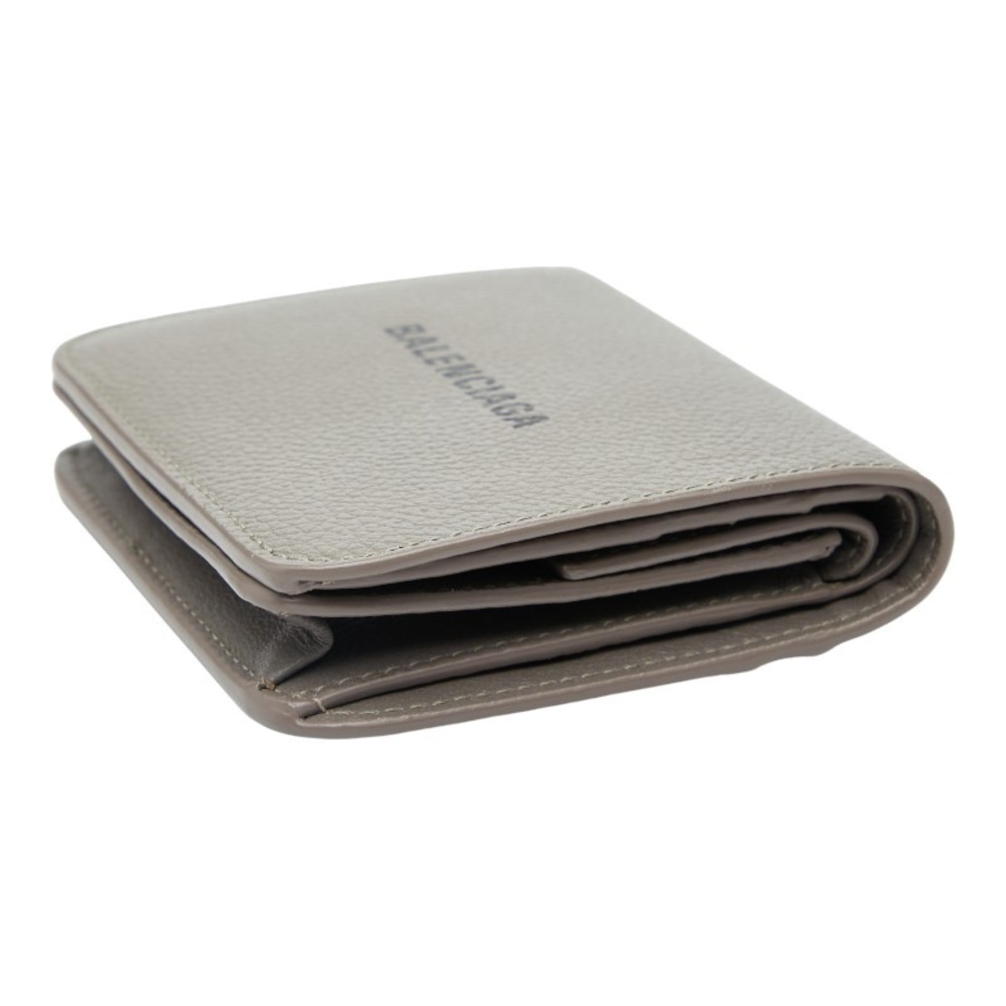 Balenciaga Logo Bifold Compact Wallet 594216 Gray Leather Women's BALENCIAGA