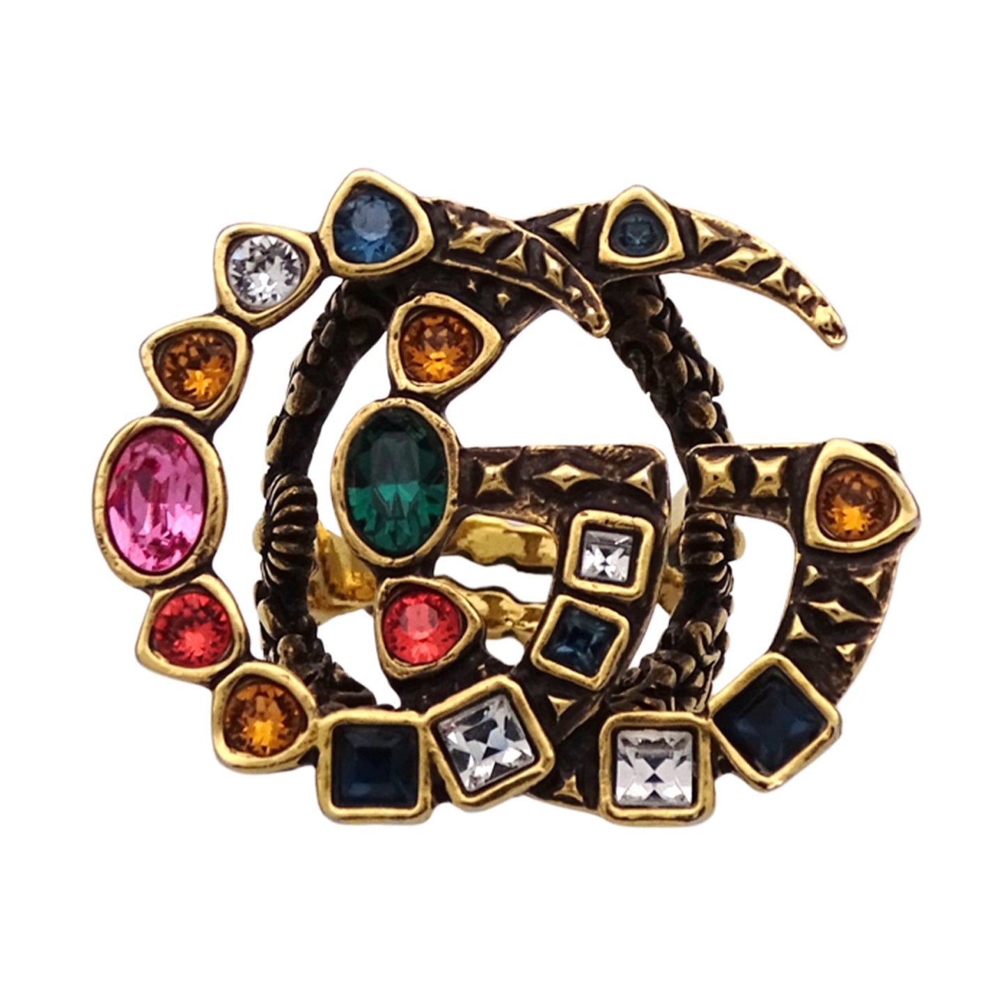 Gucci GG Marmont ring for men and women, gold, multicolored, with beaded details a vintage feel.