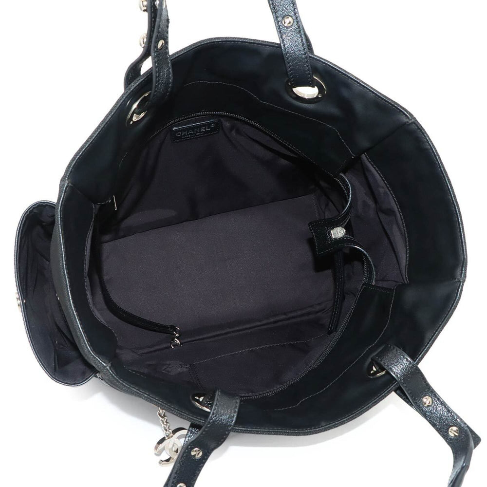 Chanel Paris Biarritz GM Tote Handbag, Nylon Leather, Black, A34210 — Like New