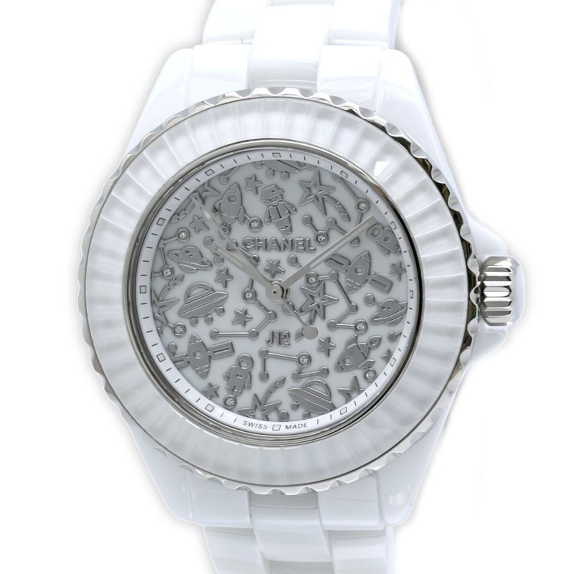 CHANEL J12 Cosmic Diamond H7990 Women's Watch, White Ceramic x Stainless Steel 40440 — New - Store Return