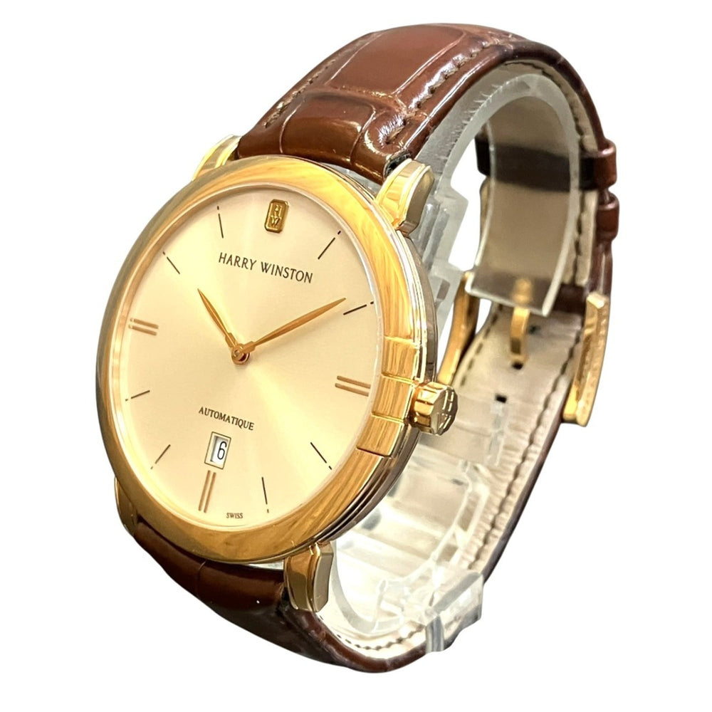 Harry Winston Midnight Date Watch, Total Weight 79.8g, 18K Gold, Genuine Leather Strap, Automatic Movement, Silver Dial, 450MA42RL.W1 051325 — Very Good