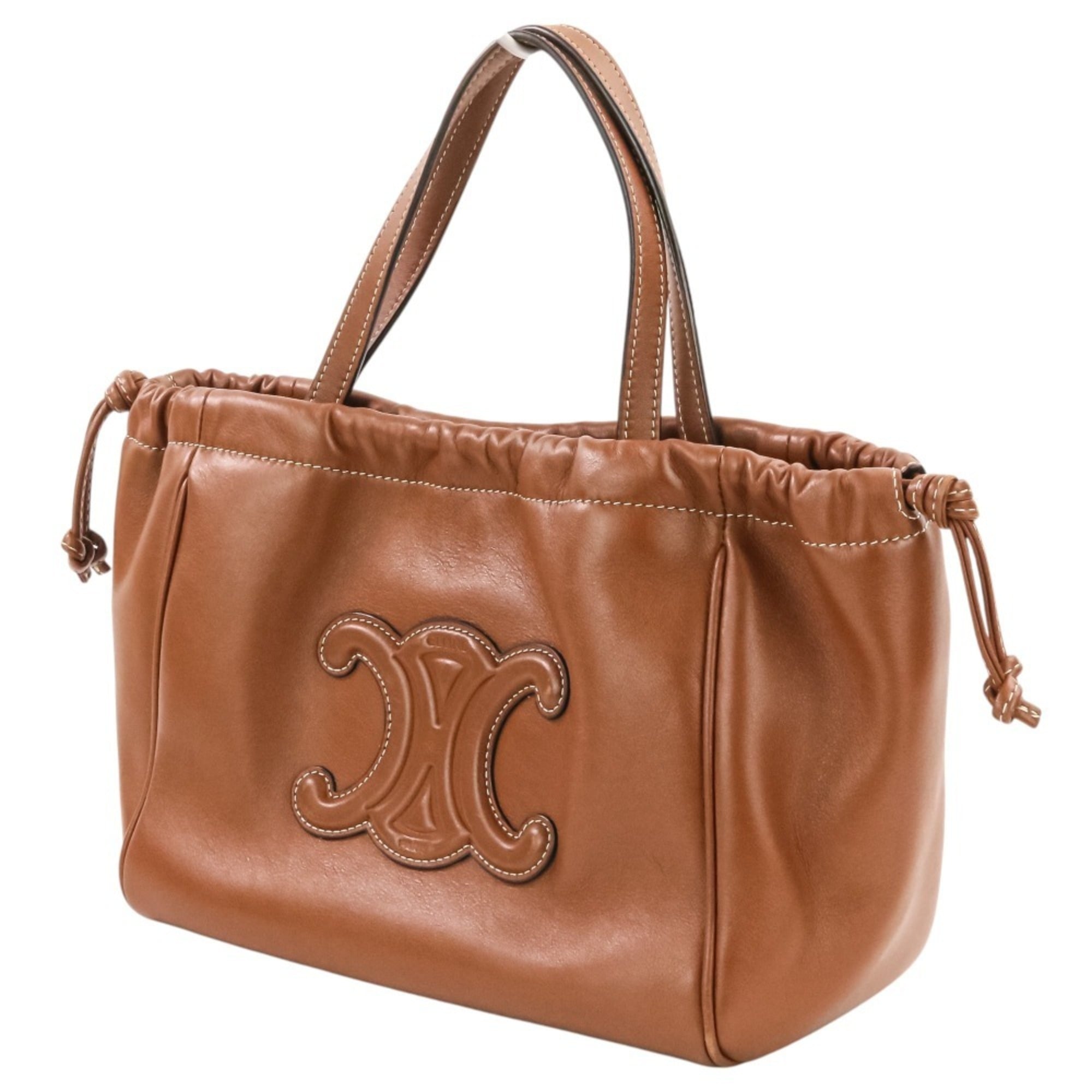 CELINE Small Cabas Drawstring Cuire Triomphe 2-way Handbag/Shoulder Bag, Brown, Women's — Like New