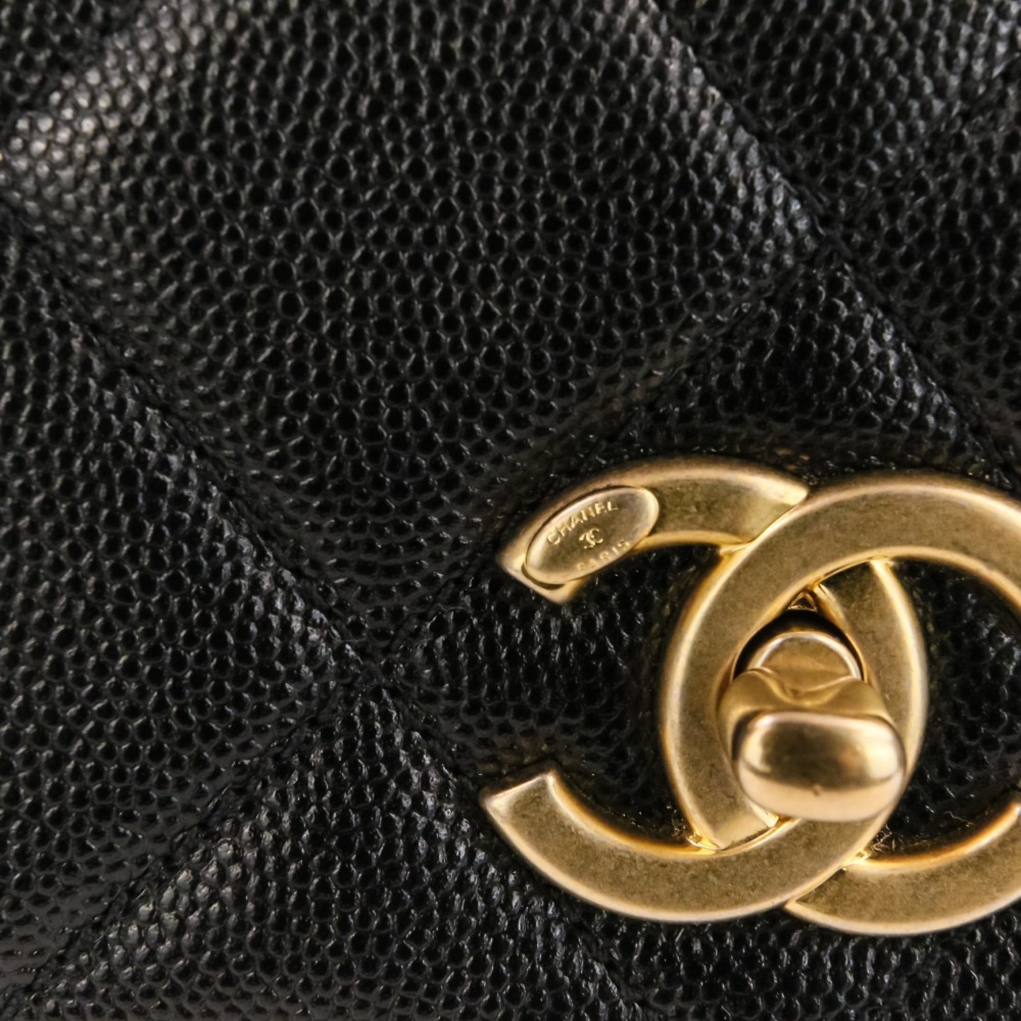CHANEL Coco Mark Matelassé Caviar Skin Small Flap Chain Shoulder Bag AS4169 Black Women's — Like New