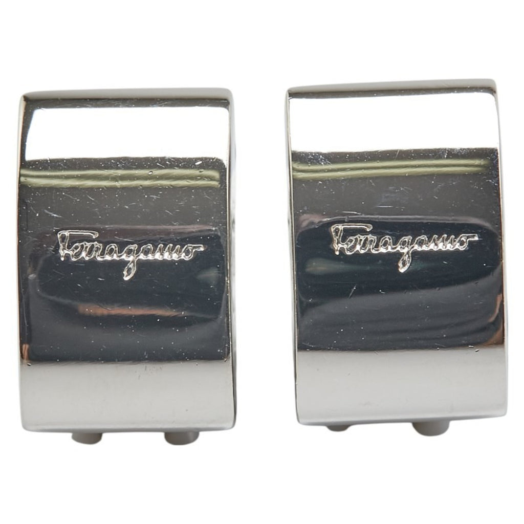 Salvatore Ferragamo logo earrings in silver metal for women.