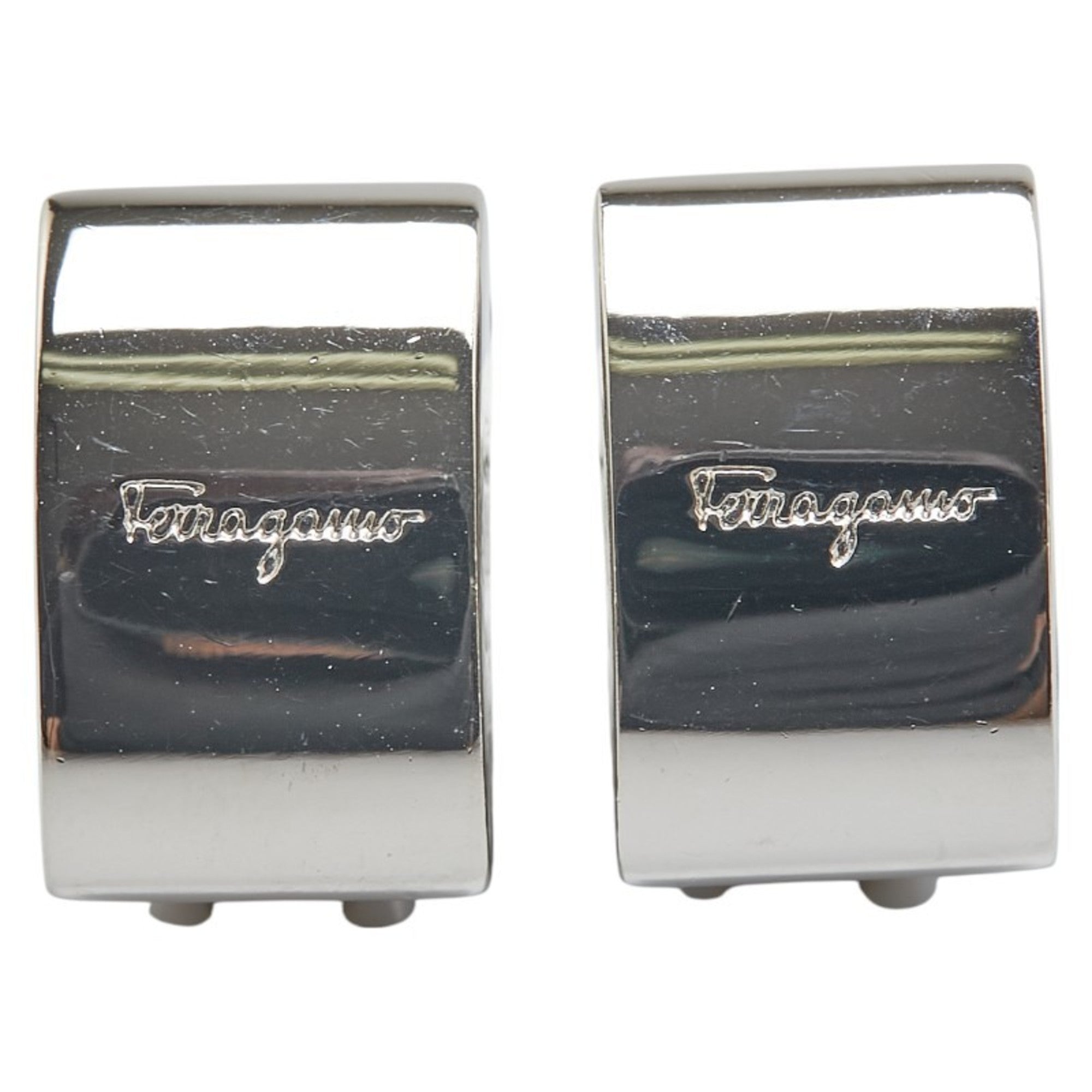 Salvatore Ferragamo logo earrings in silver metal for women.