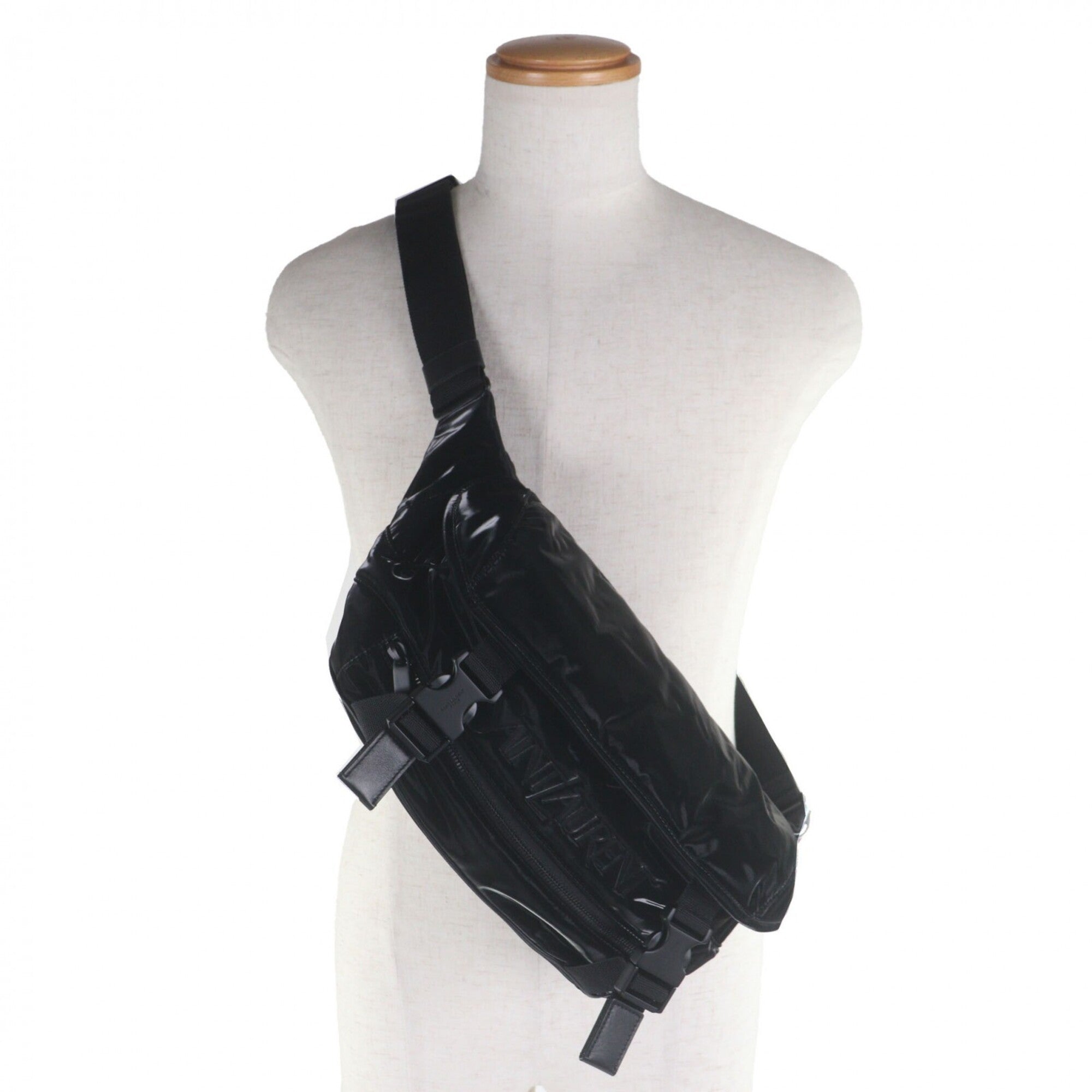SAINT LAURENT 758258 Nylon Embroidered Body Bag, Black, with Dust Made in Italy, Men's — Like New