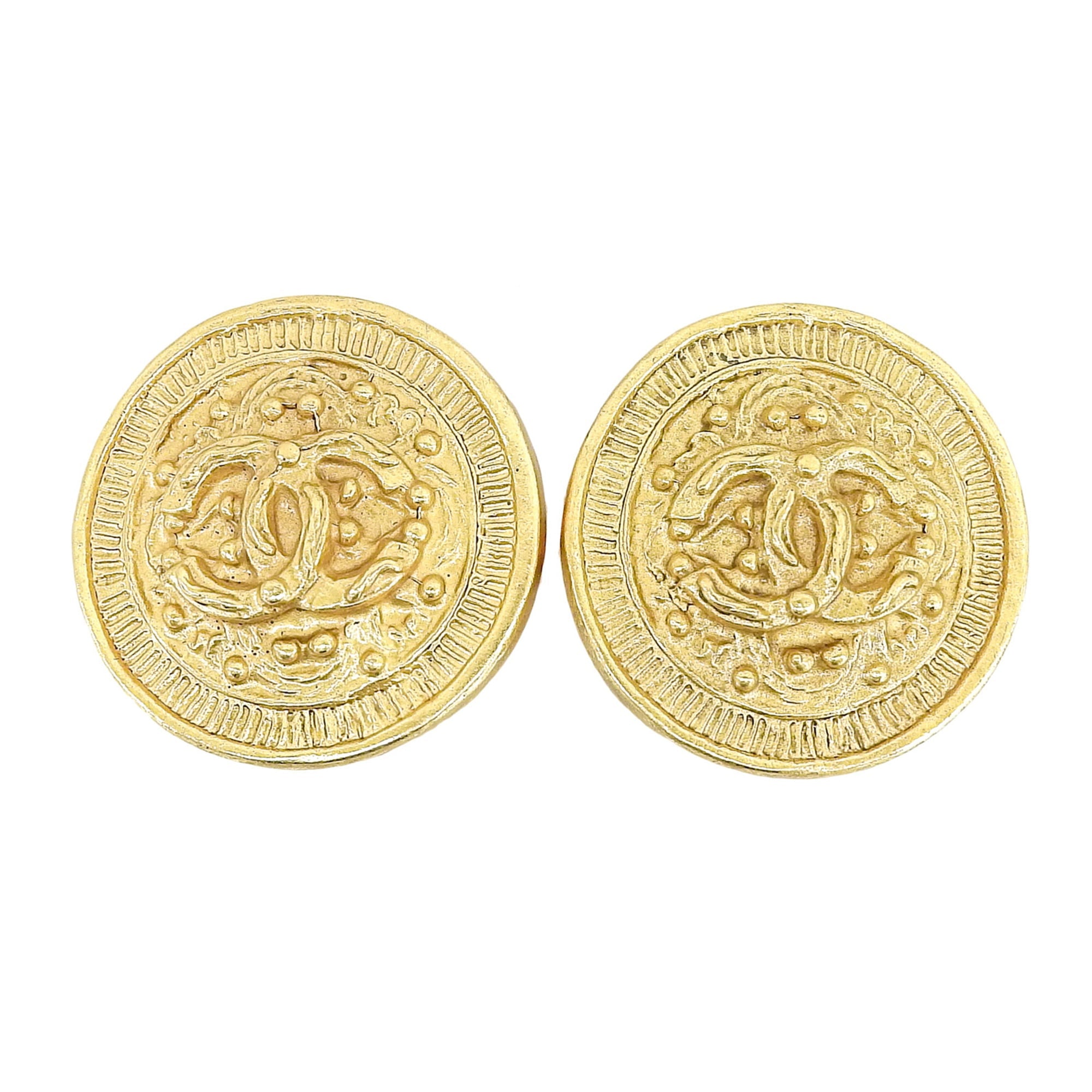 CHANEL Vintage 94A GP Coco Mark Round Earrings (Pair) - Gold Made in France Women's Comes with Box — Like New