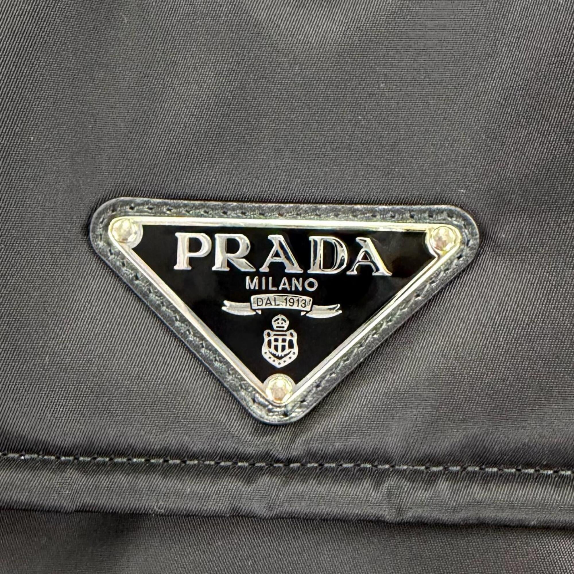 PRADA 1BD256 Re-Nylon Large Padded Shoulder Bag with Leather Accents and Triangle Logo, Black, Made in Italy, Women's — Like New