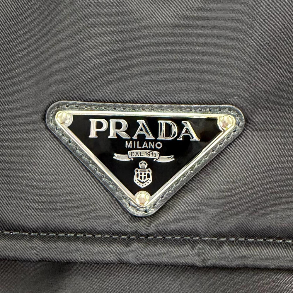 PRADA 1BD256 Re-Nylon Large Padded Shoulder Bag with Leather Accents and Triangle Logo, Black, Made in Italy, Women's — Like New