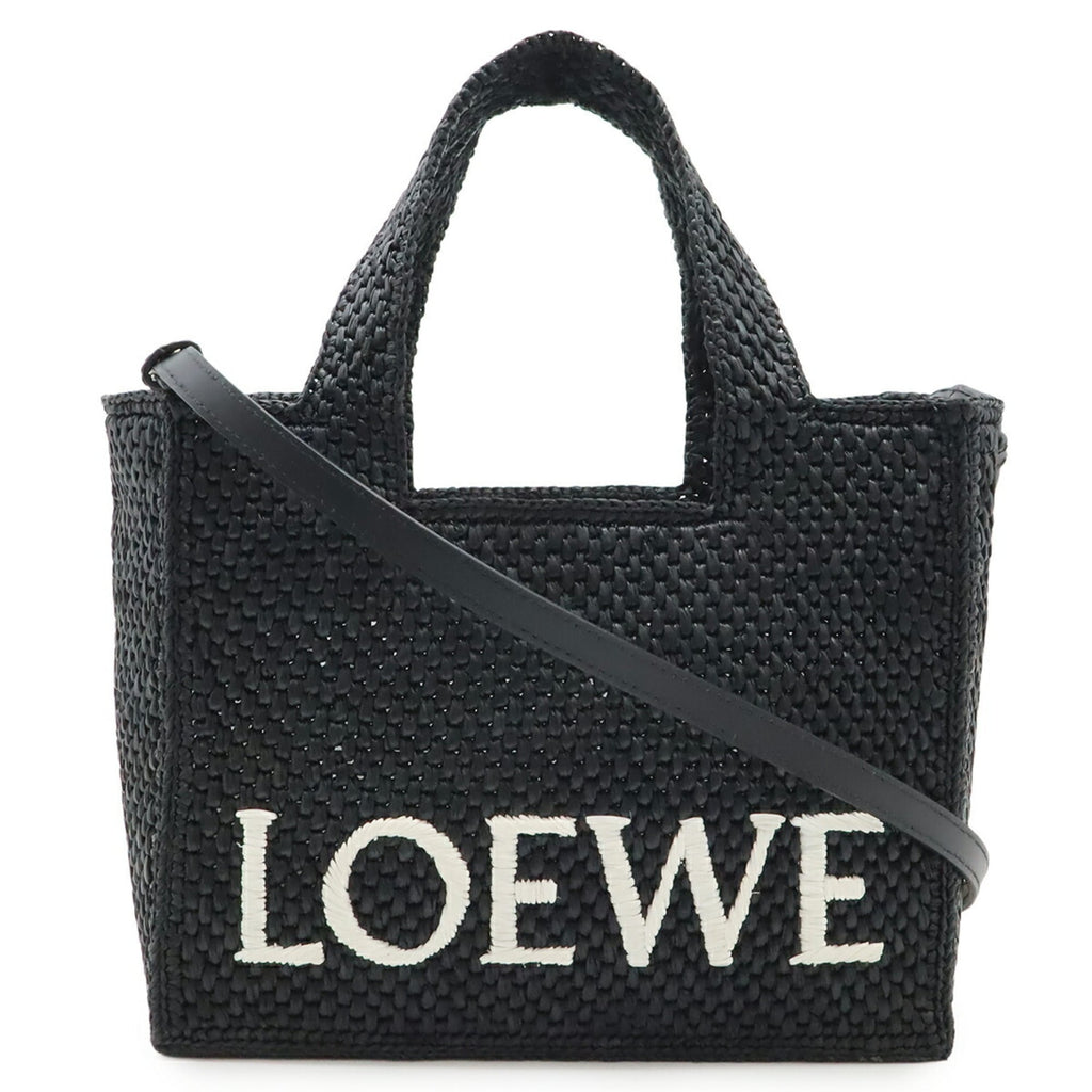 LOEWE Loewe Font Tote Small Bag Handbag Shoulder Raffia Black White A685B59X01