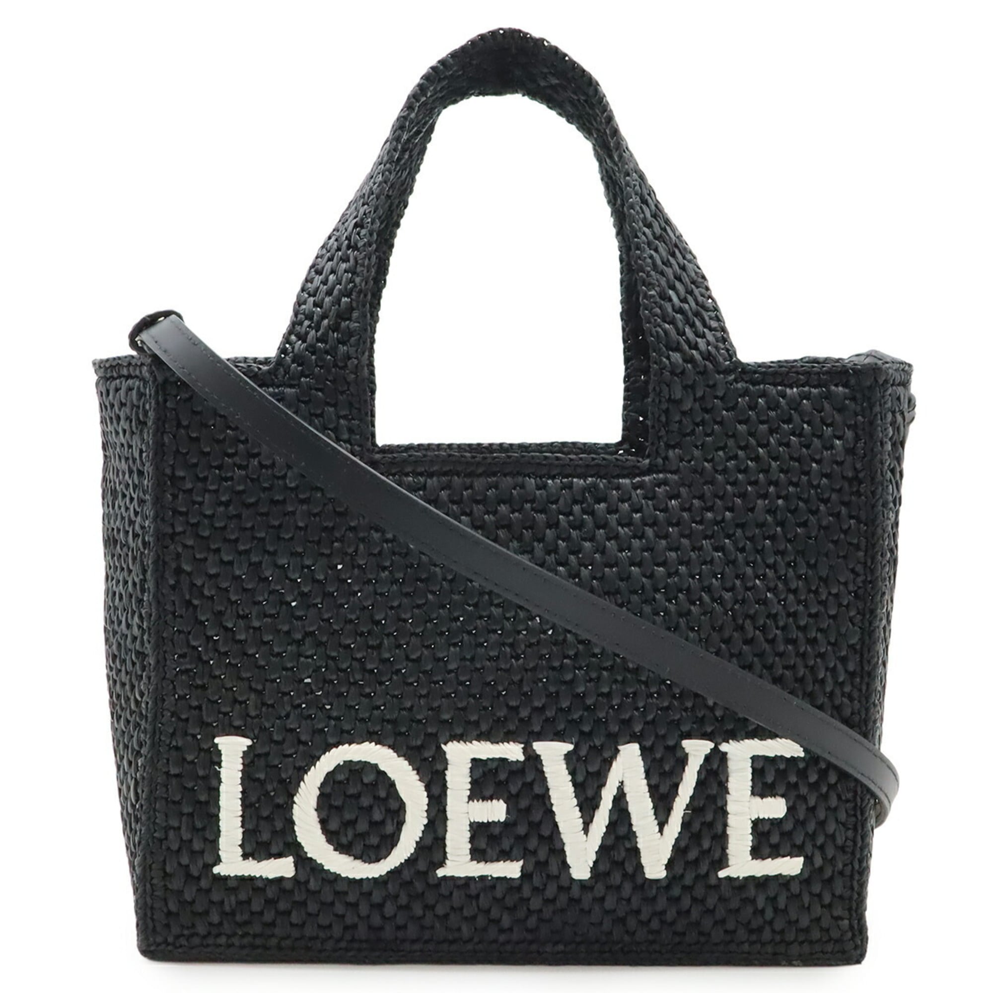 LOEWE Loewe Font Tote Small Bag Handbag Shoulder Raffia Black White A685B59X01