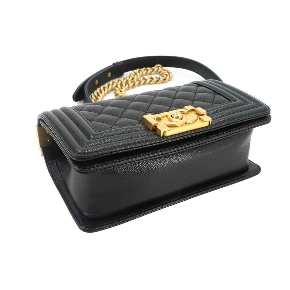 Chanel Boy Small Chain Shoulder Handbag, Caviar Leather, Black, A67085, Gold Hardware — Like New
