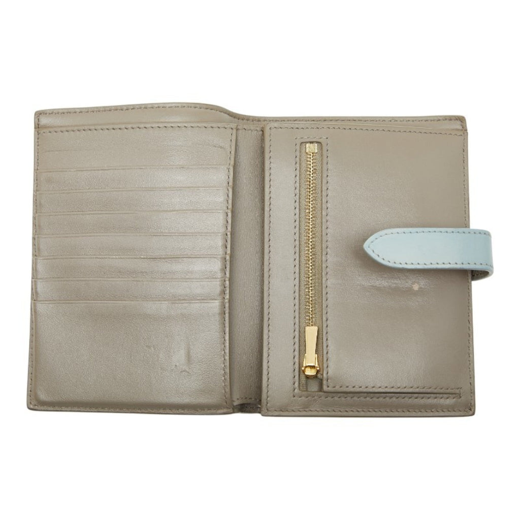 Celine Medium Strap Wallet, Bifold Beige, Blue Leather, Women's, CELINE