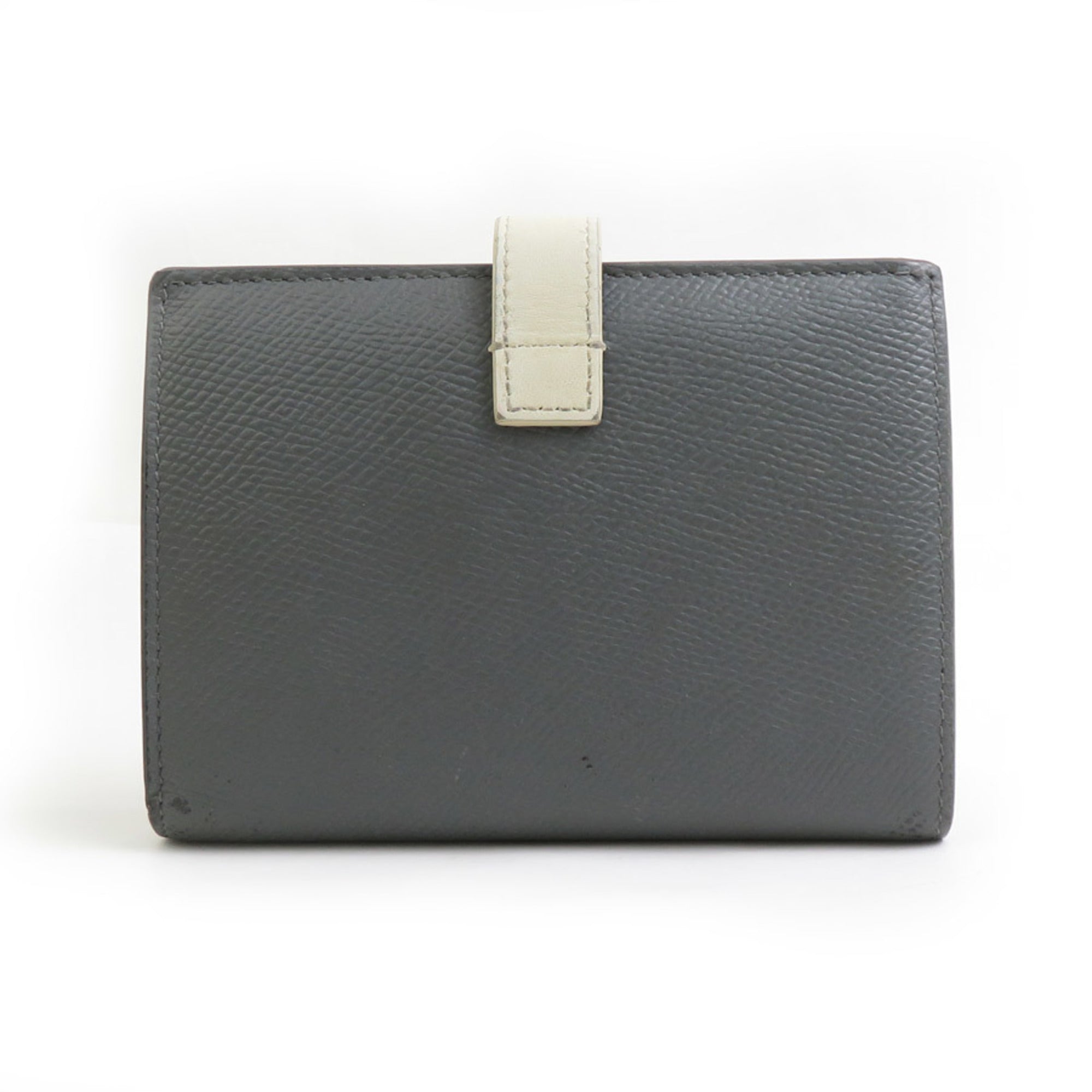CELINE Bi-fold Wallet Medium Strap Leather Gray x Ivory Women's h31246a