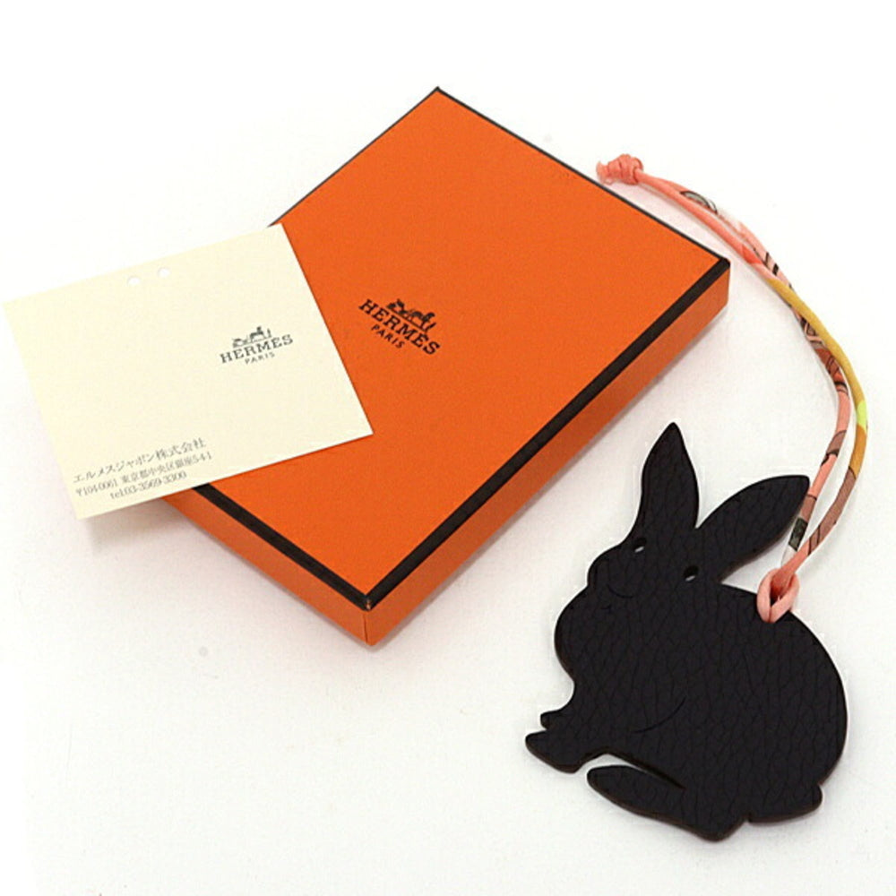Hermes Petit H charm, rabbit design, Togo leather, Chevre Mysore, purple and black — Like New