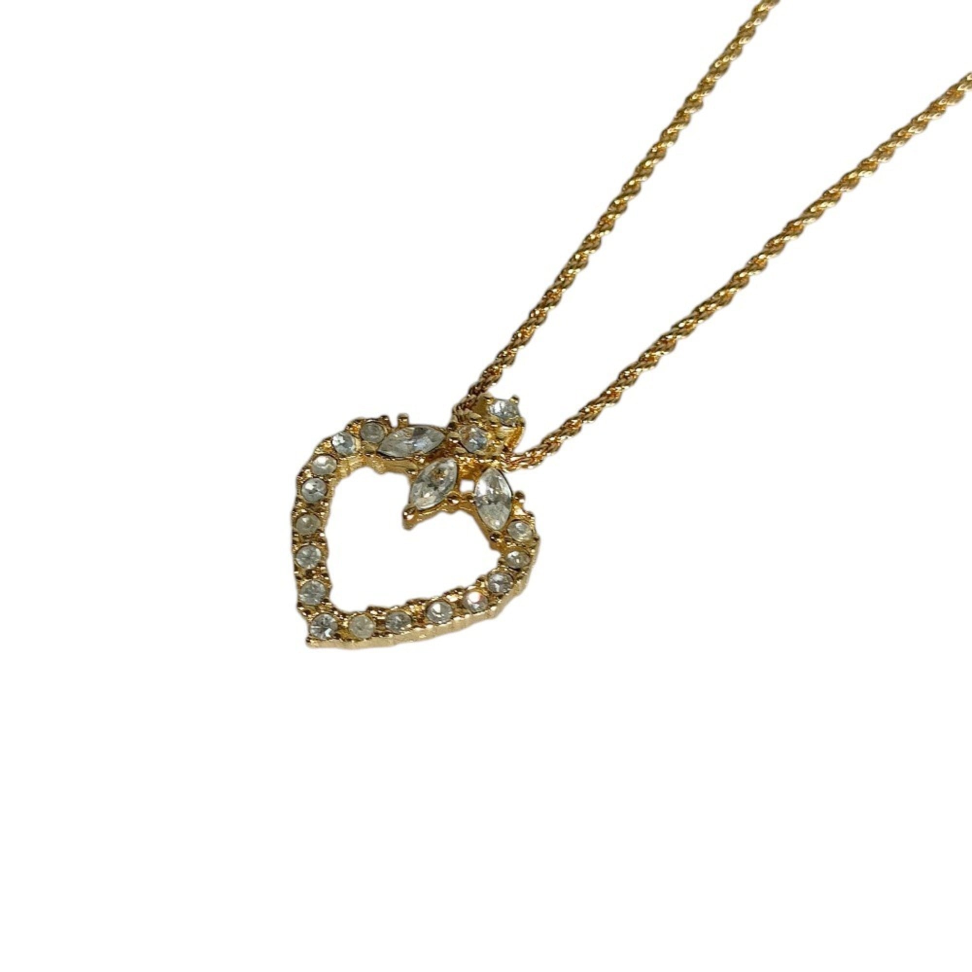 Christian Dior Vintage Heart Rhinestone Charm Necklace, Gold, Women's