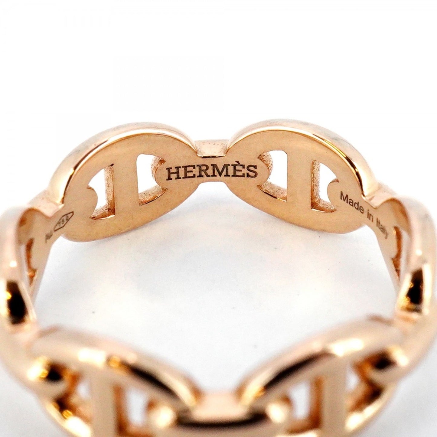 Hermes Hermès Enchaine Chaine d'Ancre Ring, 18KPG Pink Gold, #50, Women's