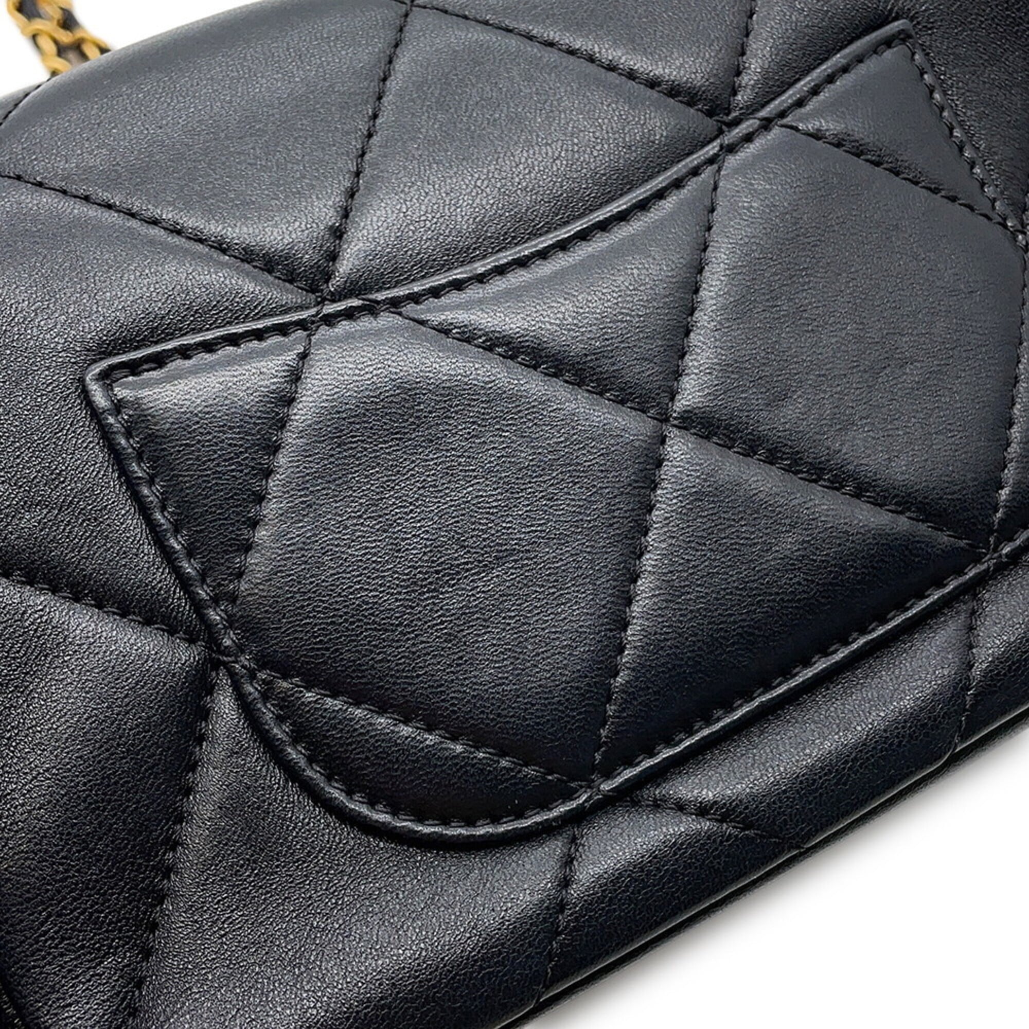 Chanel Chain Shoulder Bag Matelassé Mini Flap Coco Mark Lambskin AS4862 CHANEL Handbag Black Women's — Like New