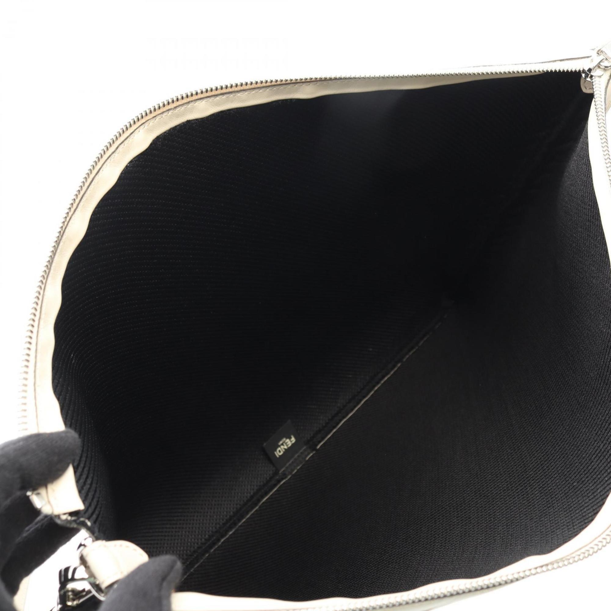 Fendi FF logo shoulder bag, leather, men's, white, 7VA604