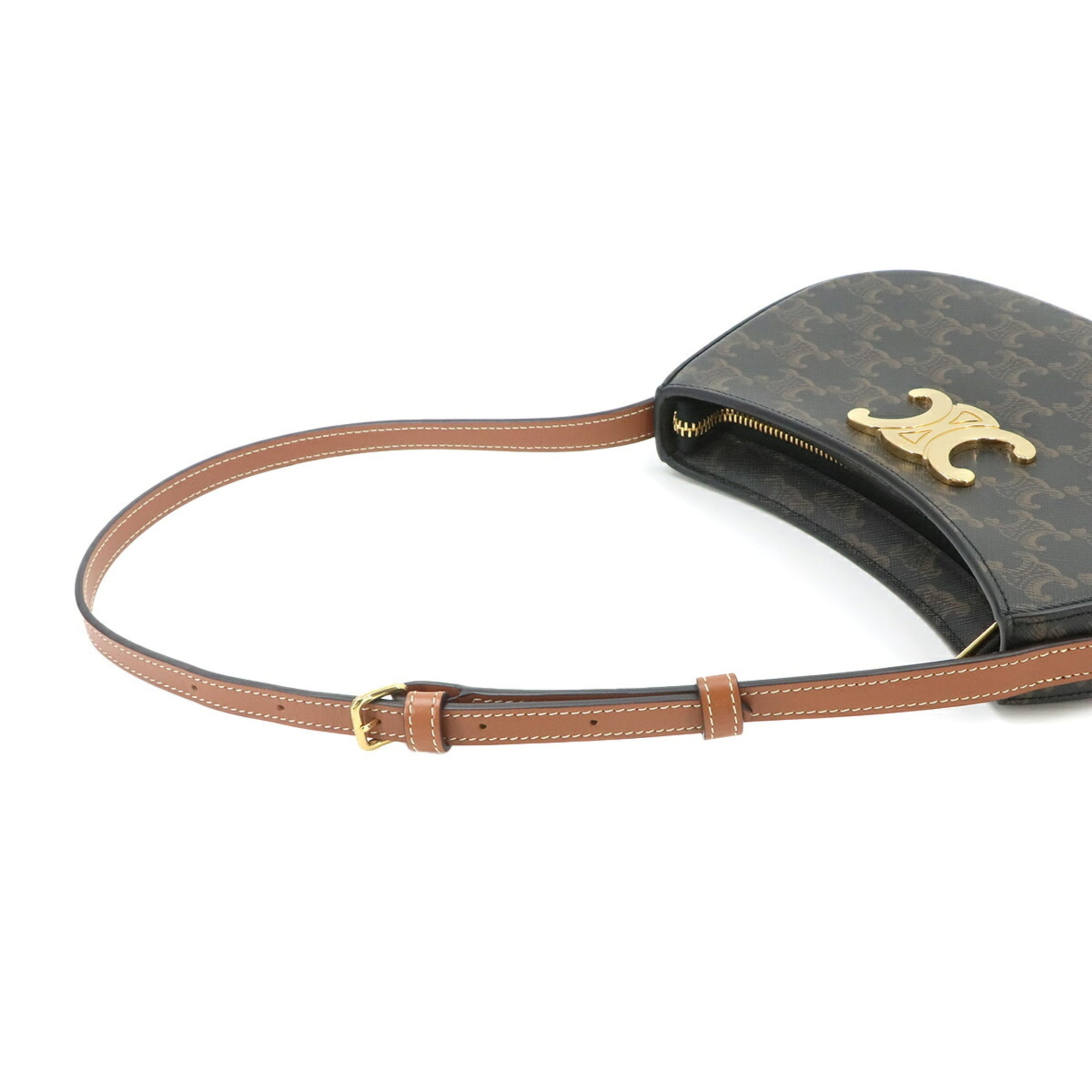 Celine Triomphe Shoulder Handbag, Leather, Brown, 115702, Gold Hardware — Like New