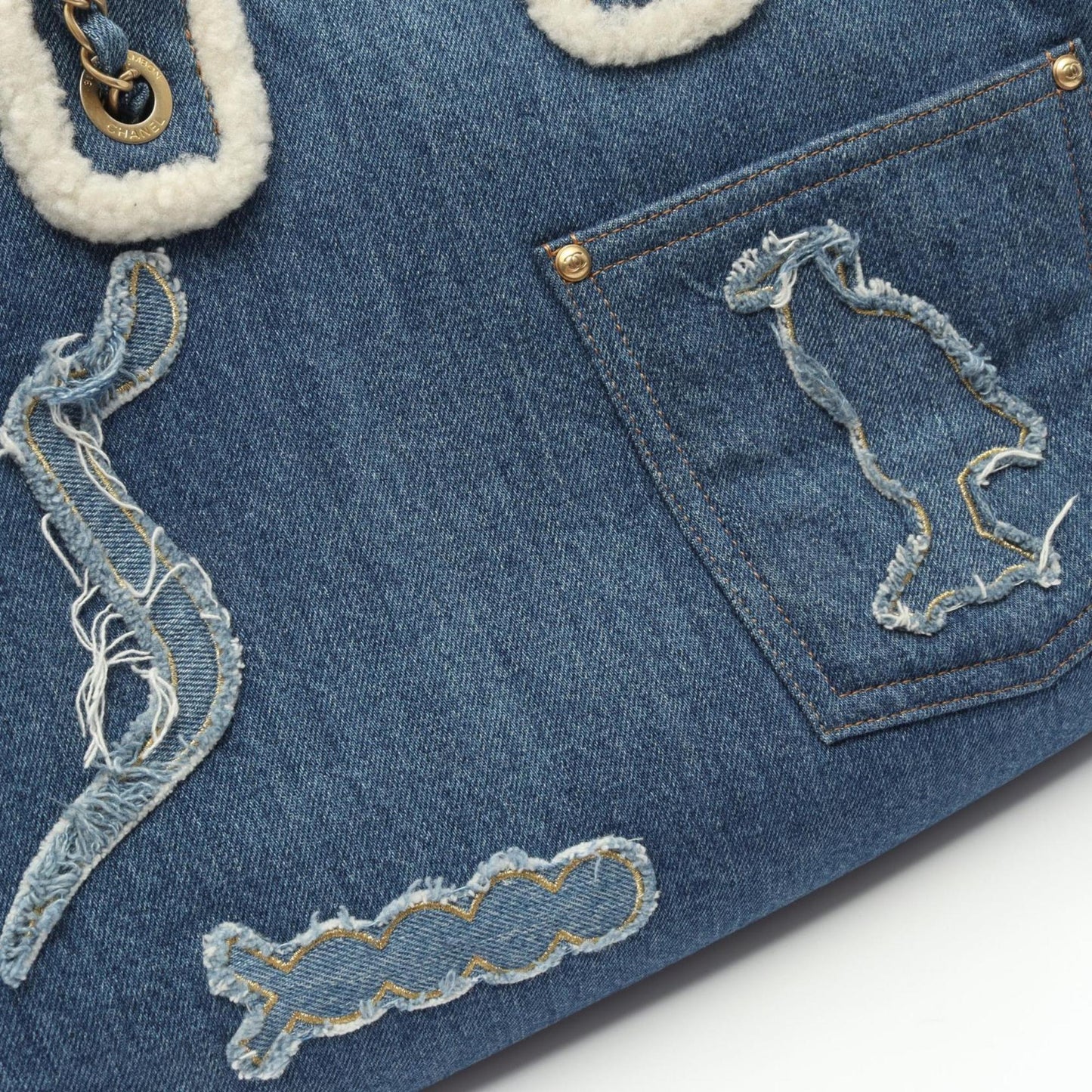 CHANEL Large Shopping Bag, Tote Denim and Mouton, Women's, Blue White, AS0759