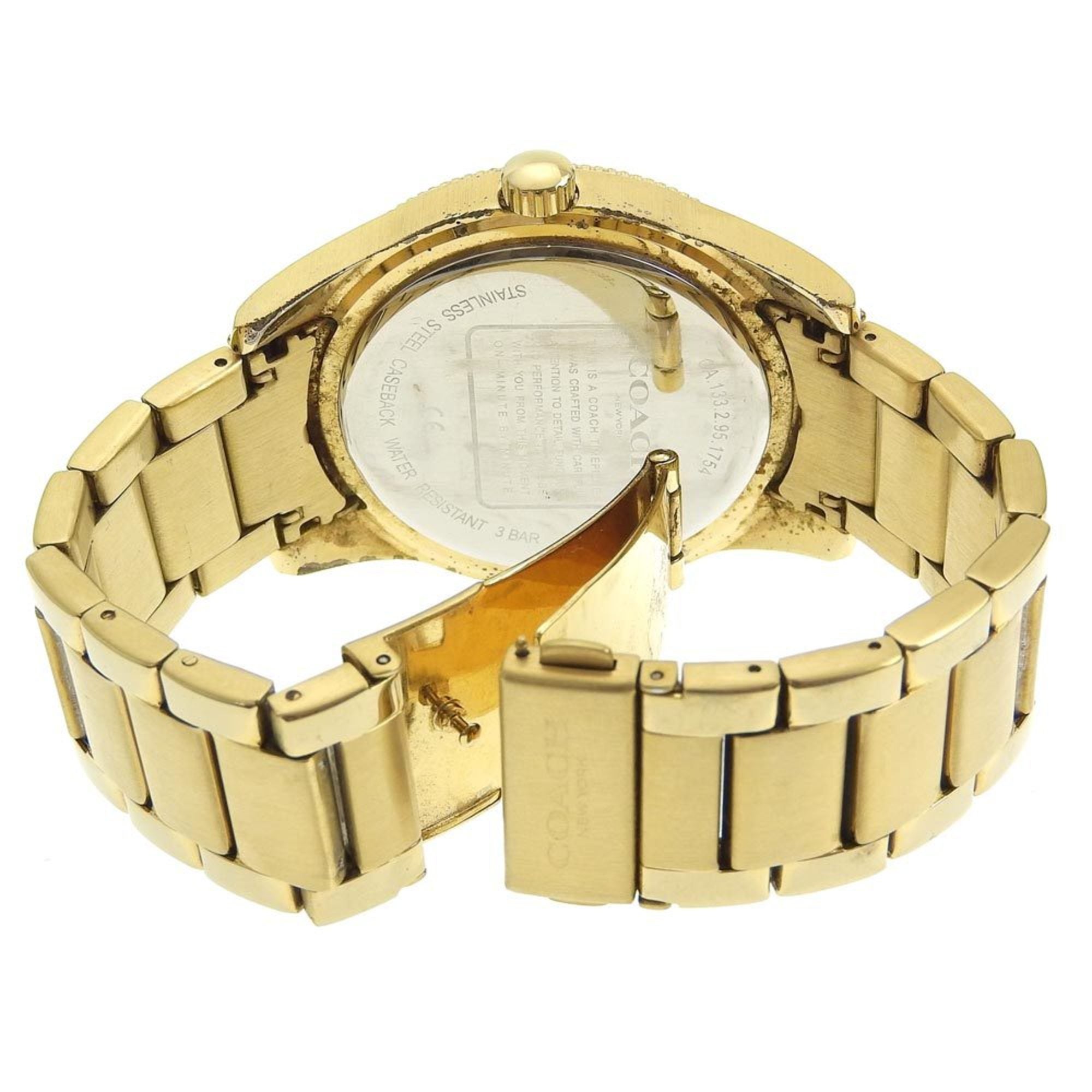 Coach Day Date Watch CA133.2.95.1754 Gold Plated Quartz Multi-Hand Analog Display Black Dial Men's I220823031 — Good