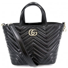Gucci Women's GG Marmont Quilted Handbag Shoulder Bag Crossbody GUCCI 847386 Leather Black Gold Hardware — Like New