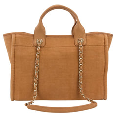 CHANEL Deauville MM Tote Bag, Chain Shoulder Handbag with Pouch, A67001 Pink Beige, Women's — Like New