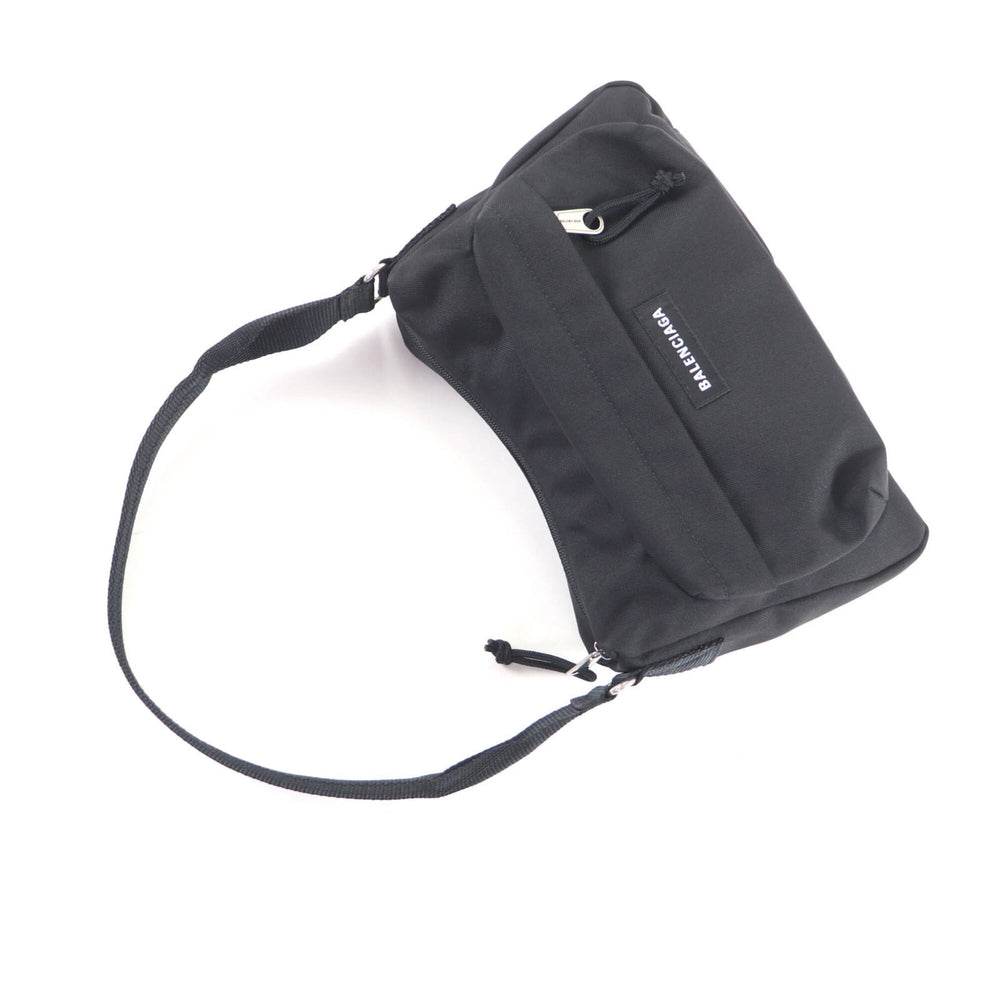 BALENCIAGA 787574 Explorer Nylon One-Shoulder Bag with Logo, Black, Made in Italy, Women's — Like New